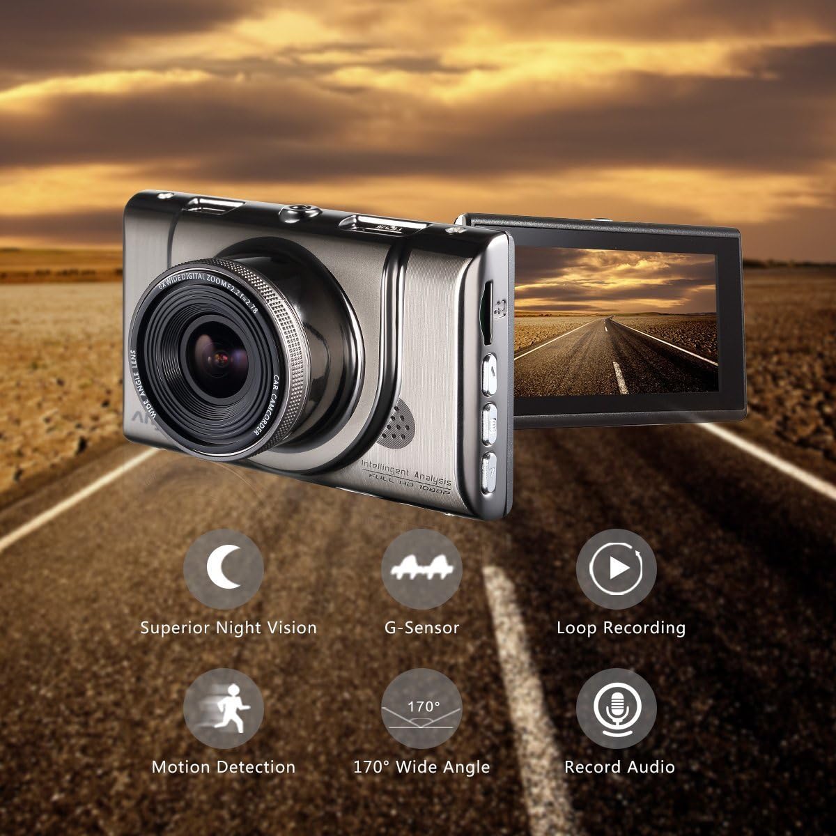 Anytek Car Dash Cam highlighting key features