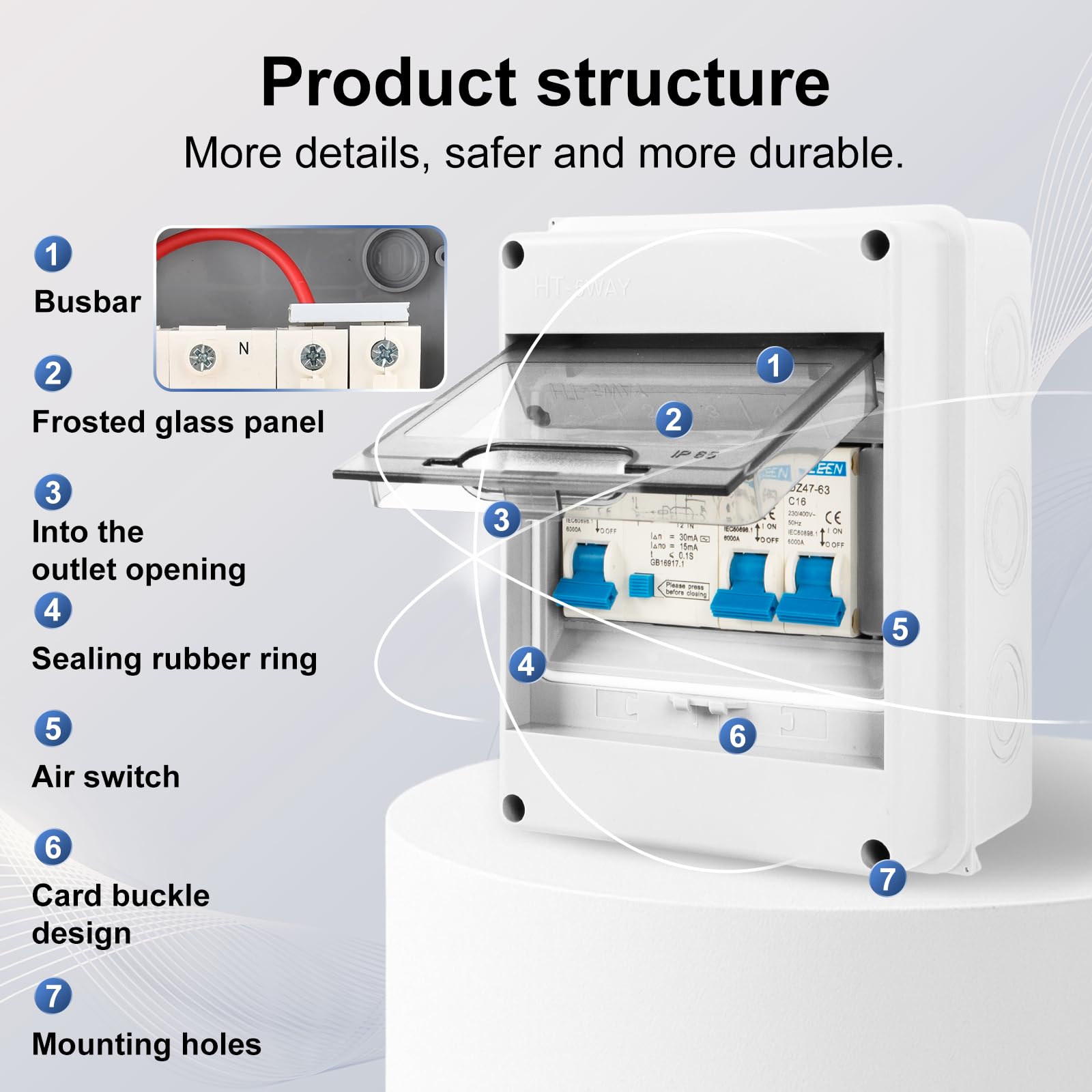 Consumer Unit 2 Way, IP65 Fuse Box with Circuit Protection, Circuit Breaker for Garages Workshops, Mobile Homes - Image 3