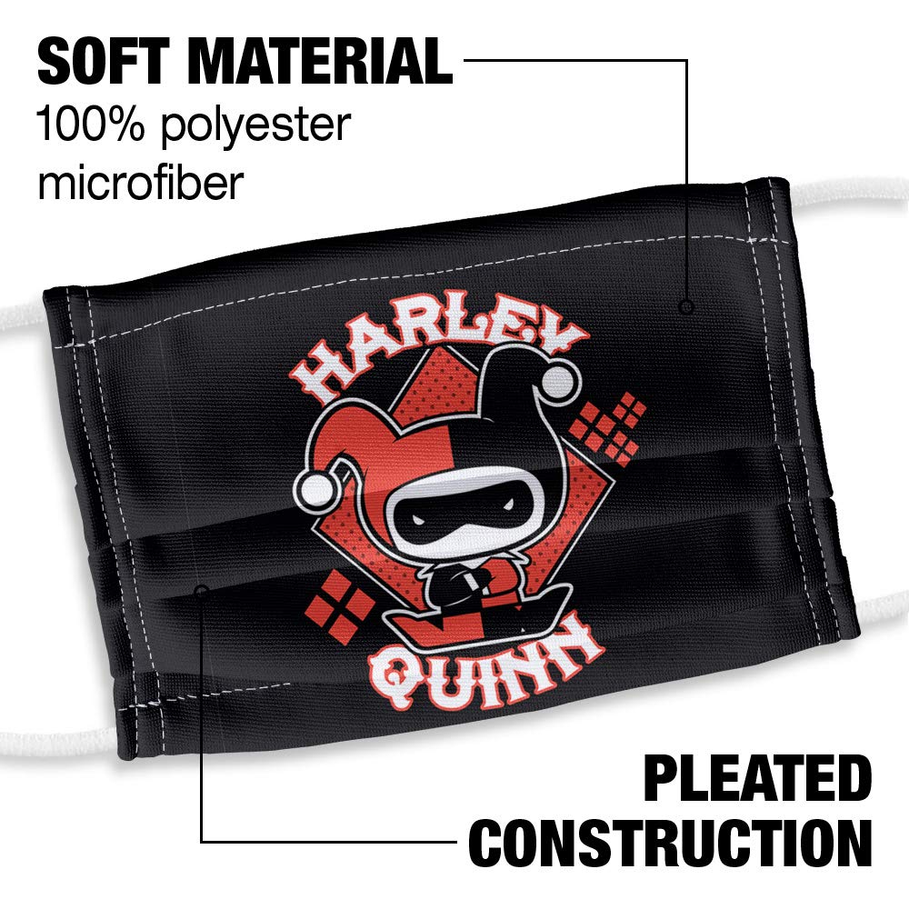Harley Quinn Kids Chibi 1-Ply Reusable Face Mask Covering with Adjustable Nose Wire