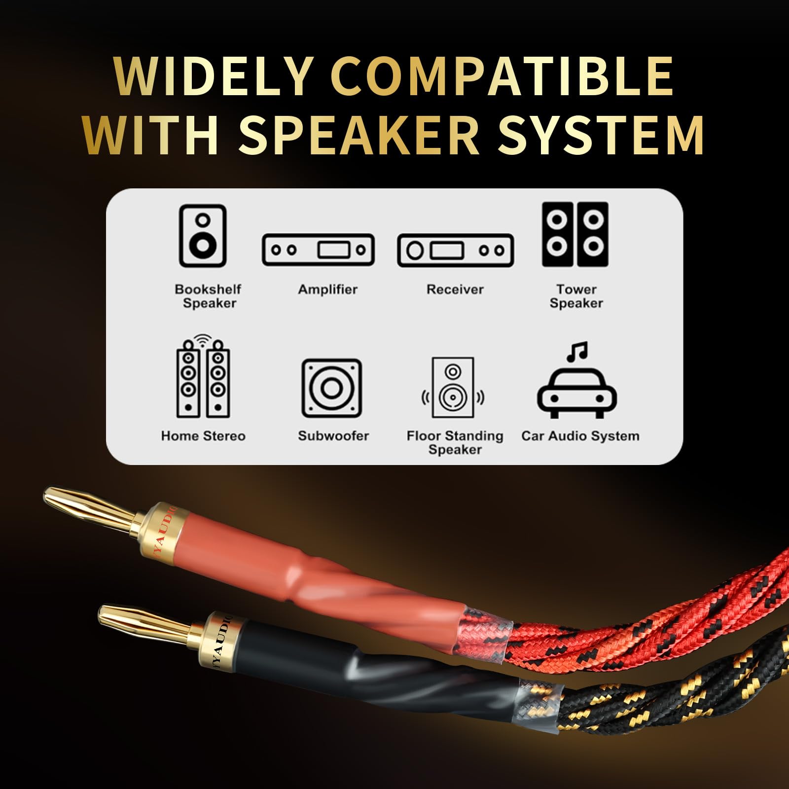 Cavo audio per altoparlanti HiFi audiophile 12AWG, nucleo OFC 4N, connettori a banana placcati oro 24 K con treccia di nylon; compatibile con amplificatori, altoparlanti, home theater e