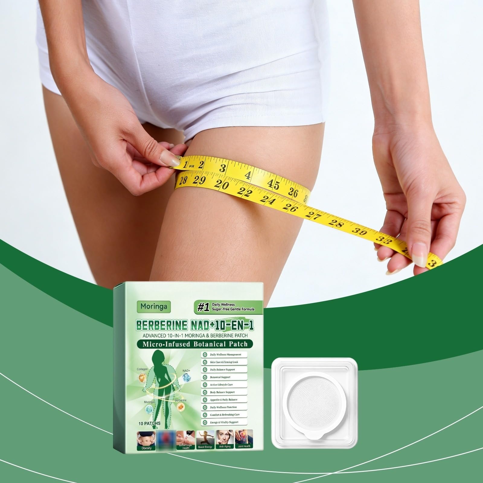 Moringa x Berberine 10 w 1, plaster odchudzający Nano Microneedle | Naturalne składniki, łatwe w aplikacji, niewidoczne pod ubraniem, idealne dla mężczyzn i kobiet