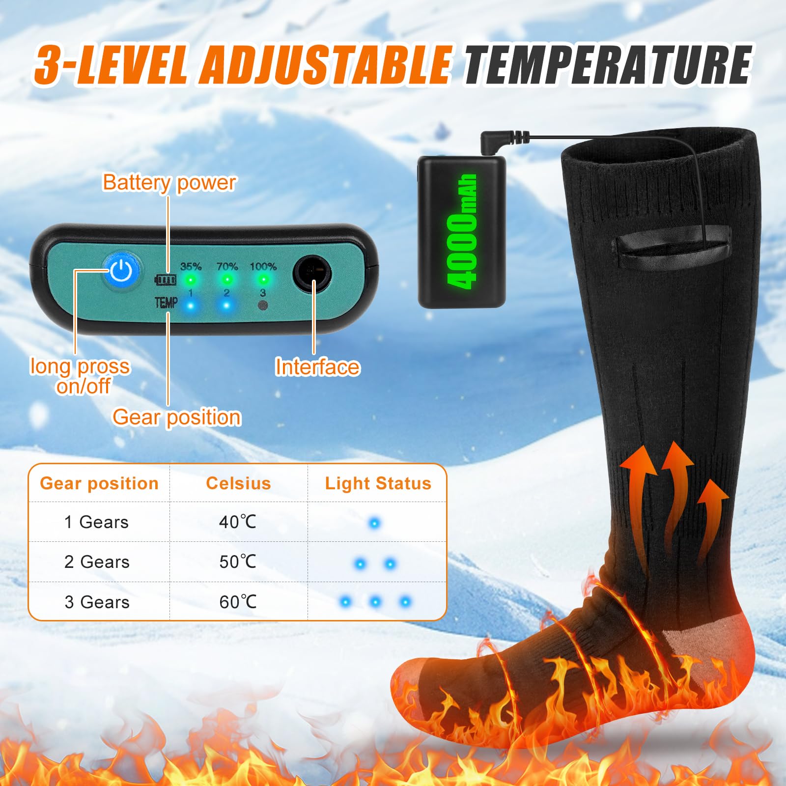 Mineup Calzini Riscaldanti Elettrici, 2×4000mAh Calze Riscaldate Mineup Calzini Riscaldanti Elettrici, 2×4000mAh Calze Riscaldate