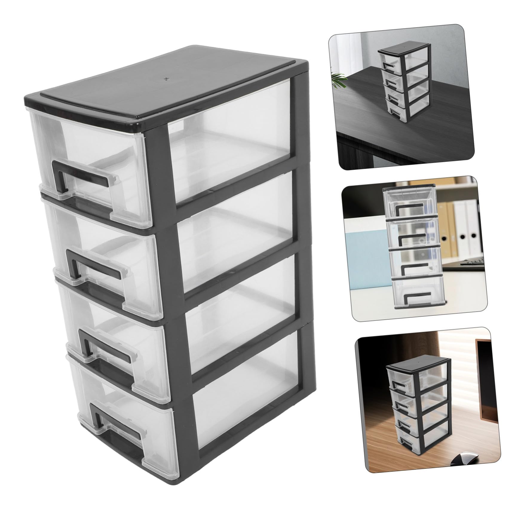 Didiseaon Mobiletto Portaoggetti in Plastica Trasparente 4 Cassetti, Organizer Compatto per Cosmetici e Articoli da Scrivania, Contenitore Salvaspazio Portatile per Ufficio e Studio