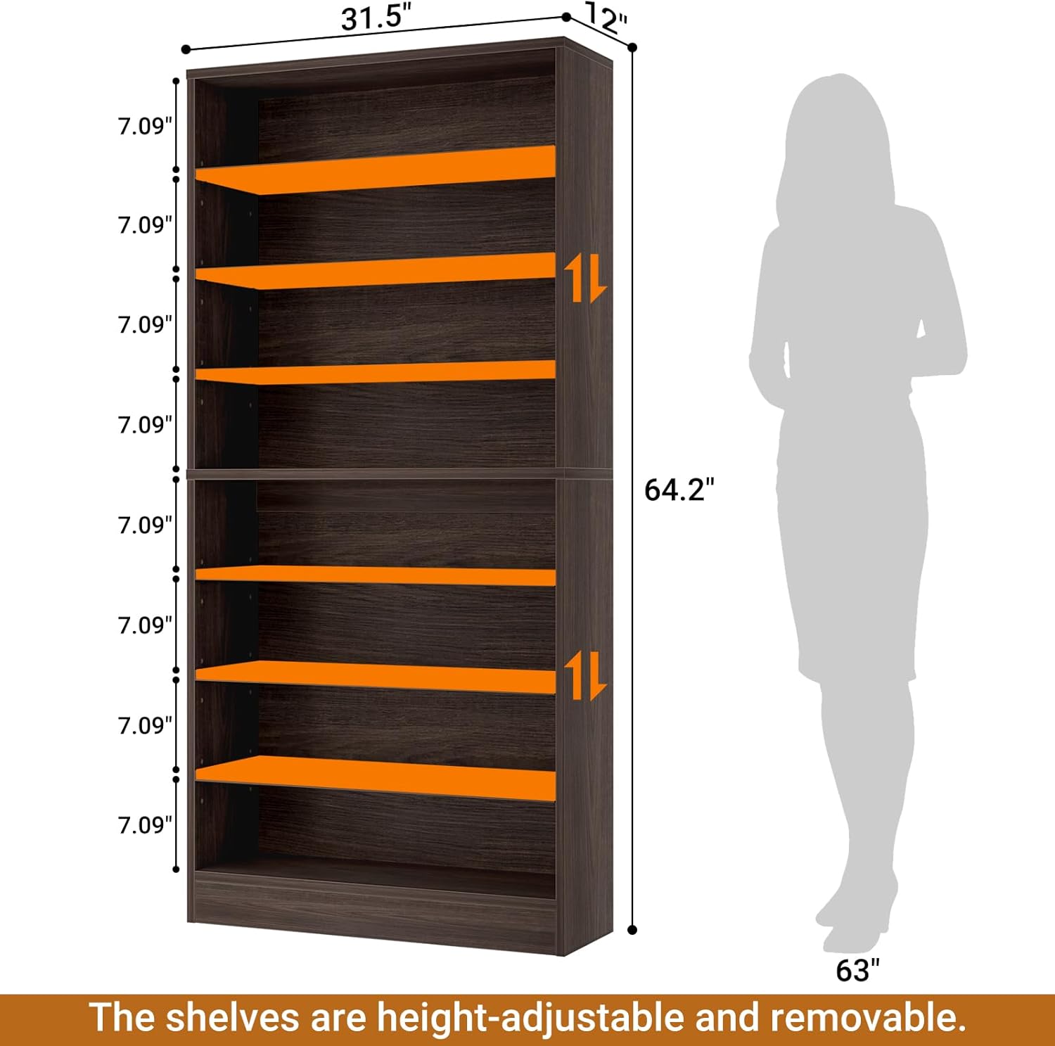 Homieasy Tall Shoe Cabinet, 9-Tier Wood Shoe Rack Organizer Cabinet for Closet, Freestanding Shoe Storage Cabinet with Adjustable Shelves for Entryway, Bedroom, Dark Walnut