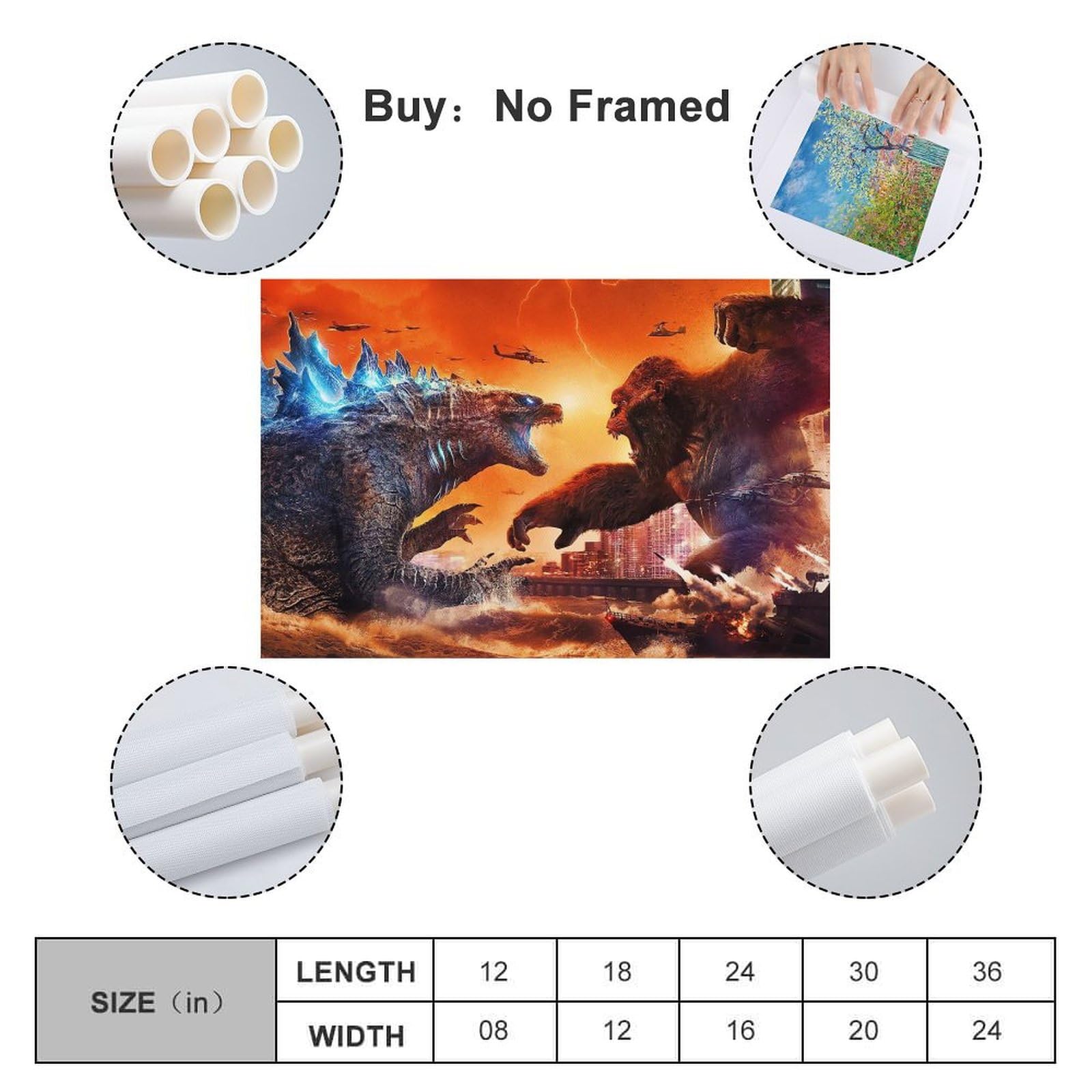 Amazon.com: Enloslti Godzilla Vs. King Kong Poster Canvas Wall Art