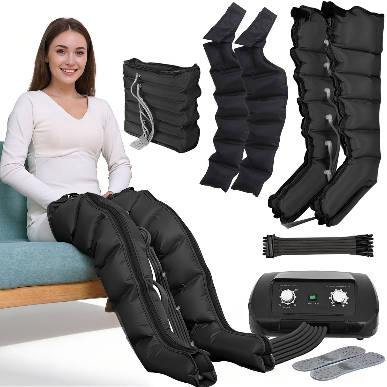 Pressoterapia Linfodrenaggio Per Casa (Nero, 2 Gambe+1 Addome+2 Braccia M)