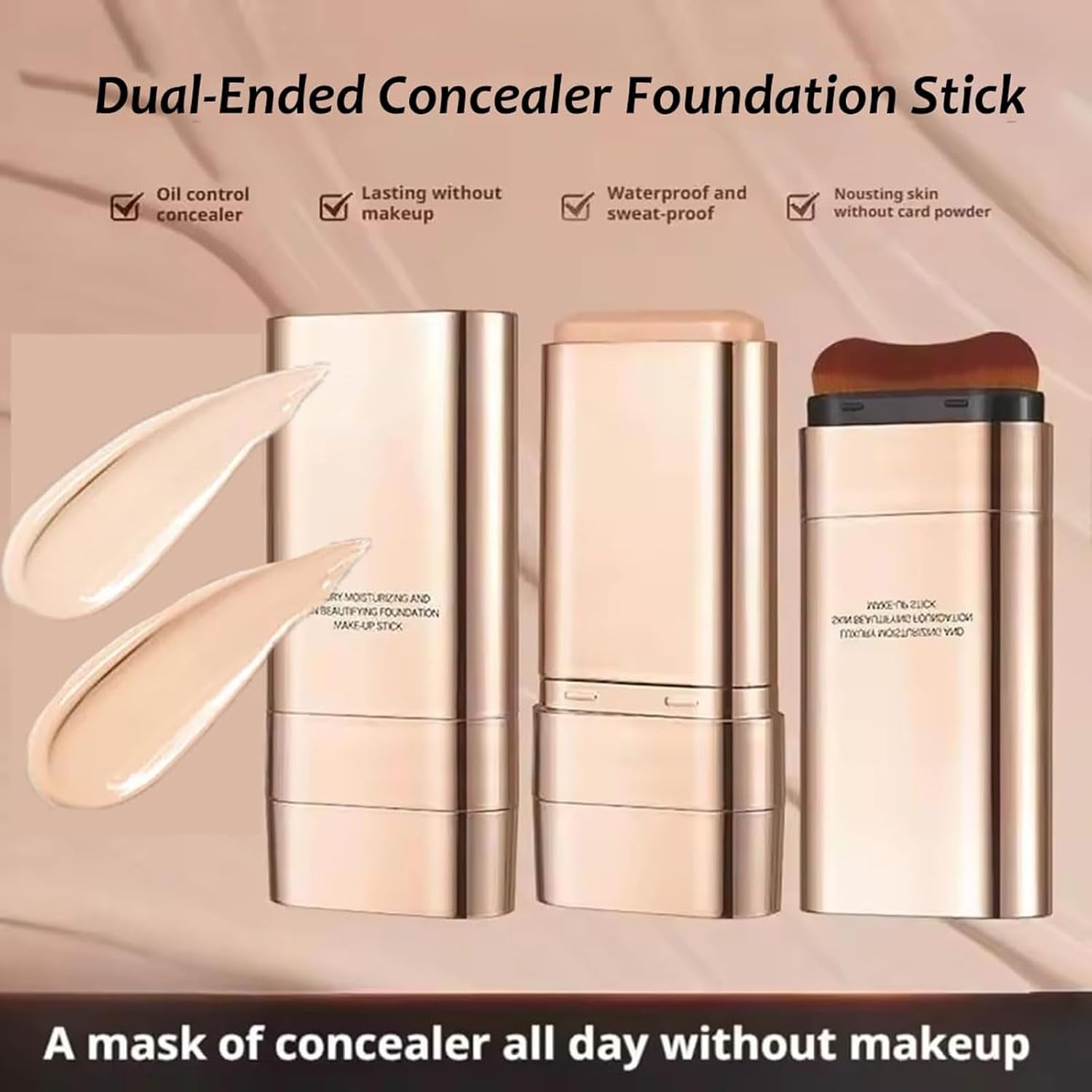 Luminous Dual-ended Concealer Foundation Stick, Korean Foundation Stick 3 in 1 with Brush, Multi-use Double Head Foundations Make up Sticks, Brightens, Long-Lasting for All Skin Types (Skin*2)