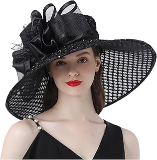 2025 - Sombrero de iglesia de ala ancha para mujer, sombrero de sol para boda, fiesta de té, sombrero de sol con mujer, color negro, L, Negro , L