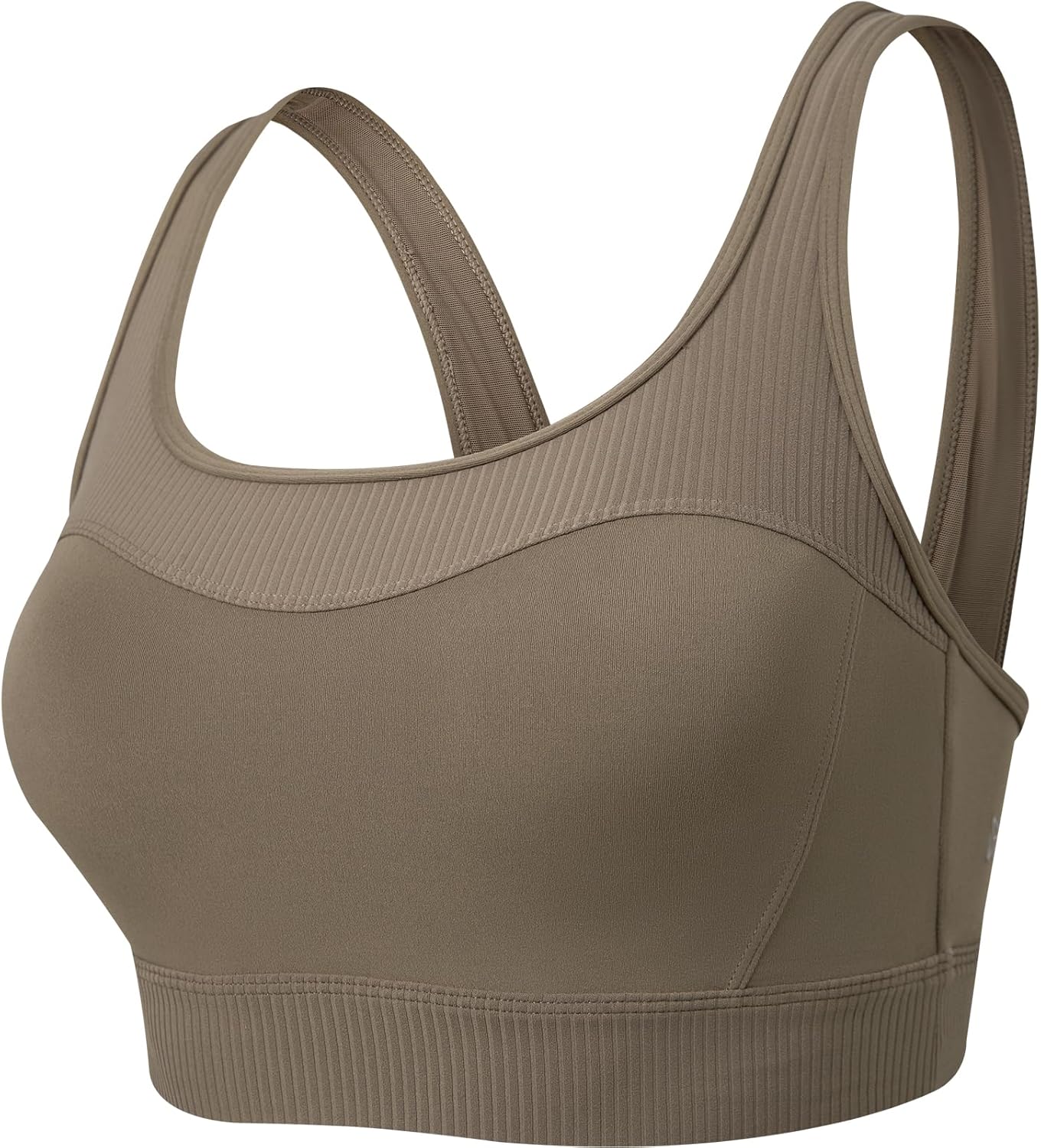 Yvette Workout Sports Bra for Women - Rib-Knit Patchwork Design, Elastic Wide Strap Yoga Bra Gym Top Grey - Image 7