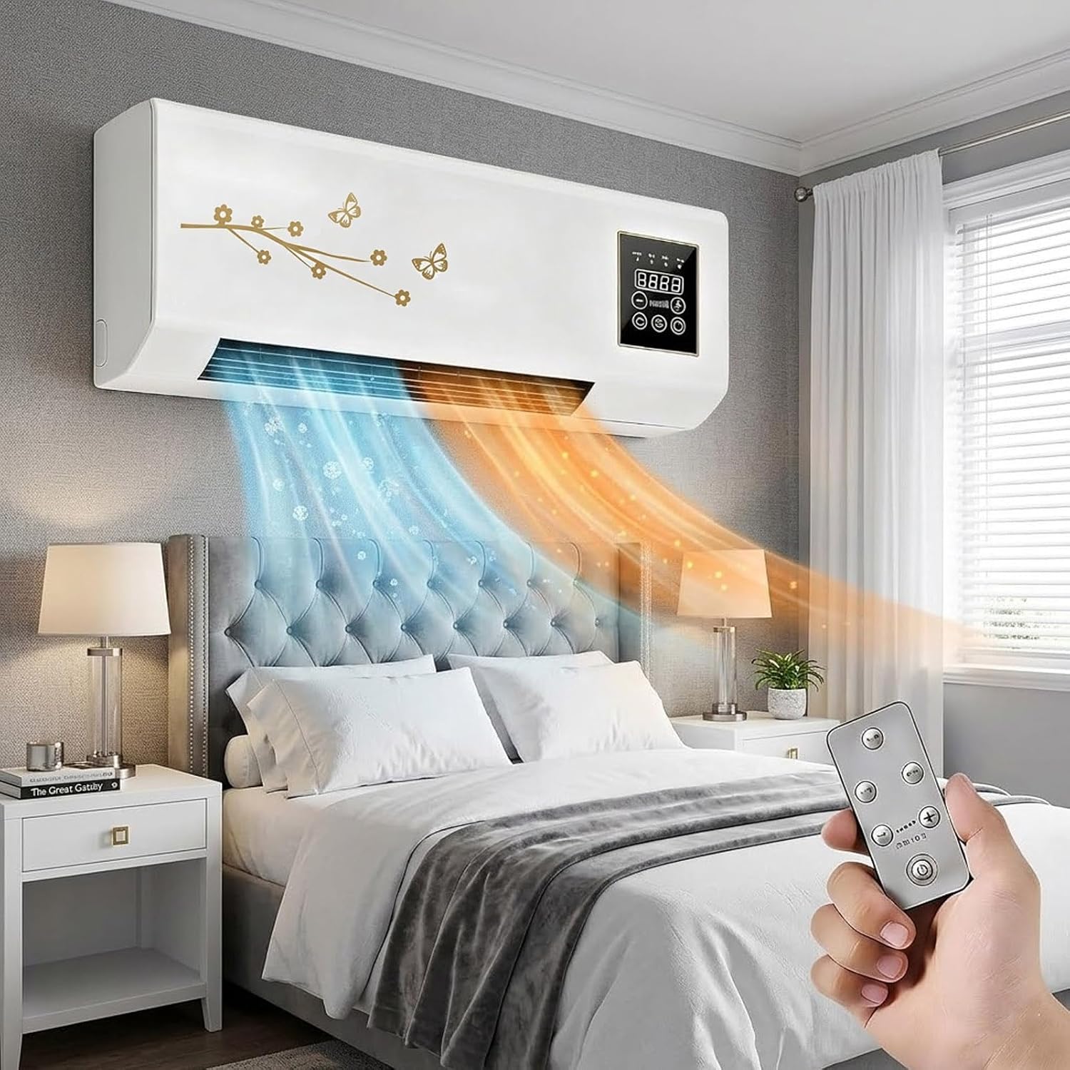 1800w Mini Wall Air Conditioner & Heater Combo, Smart PTC Unit with Remote, Timer, Fast Heating for Bedroom, Rv, Garage, Space-Saving Fan Brown