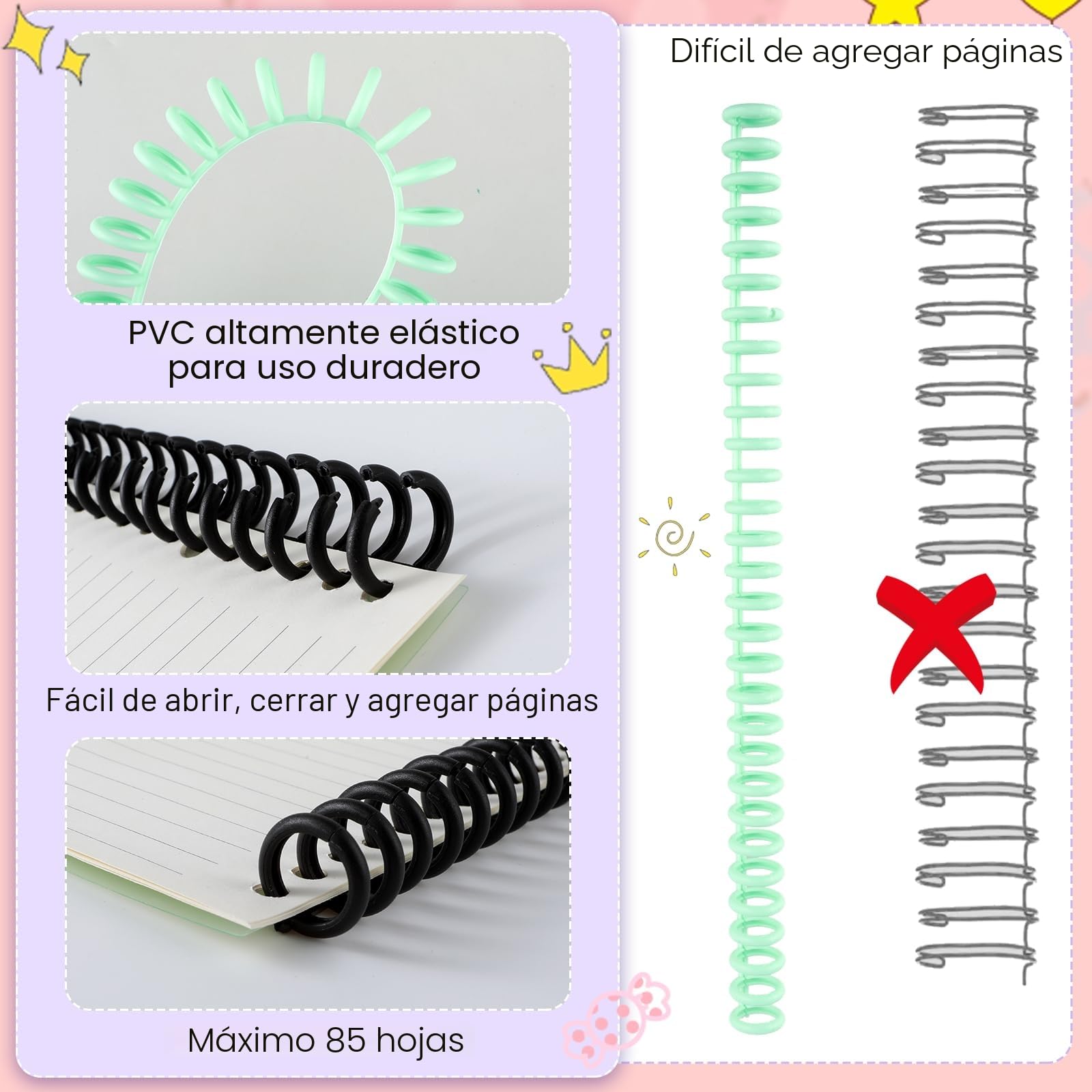 10 piezas de peines de encuadernación 30 anillos Espinas de encuadernación en espiral Máquina de encuadernación en espiral Encuadernadora de libros de plástico para maestros, estudiantes, documentos