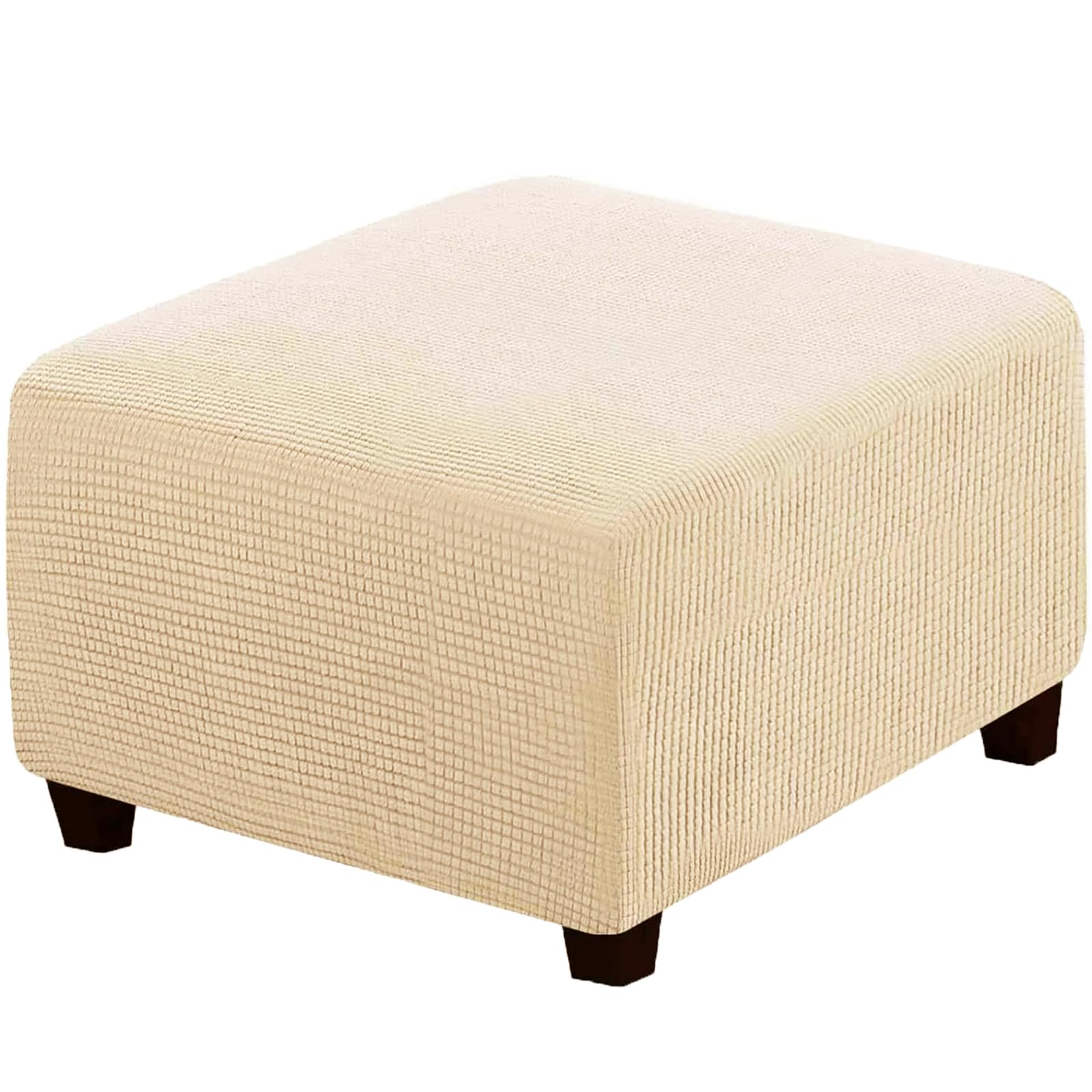 RIRWICM Thick Jacquard Ottoman Covers, Stretch Soft Removable Anti-Slip Square Foot stool Cover, Washable Folding Storage Stool Cover with Elastic Bottom,Beige Yellow
