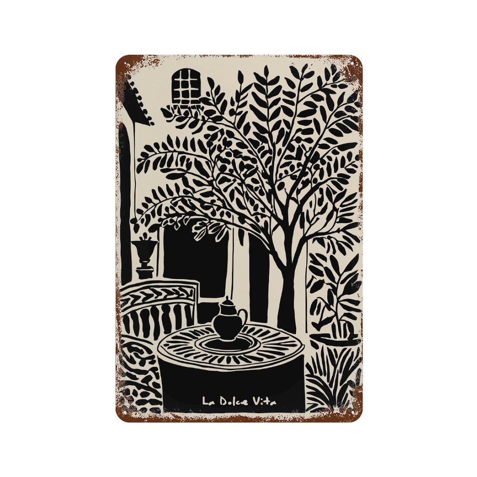 La Dolce Vita Still Life Distressed Metal Wall Sign 11.8"x7.9", for Garage, Bar And Workshop Decor, Decorative Metal Wall Art