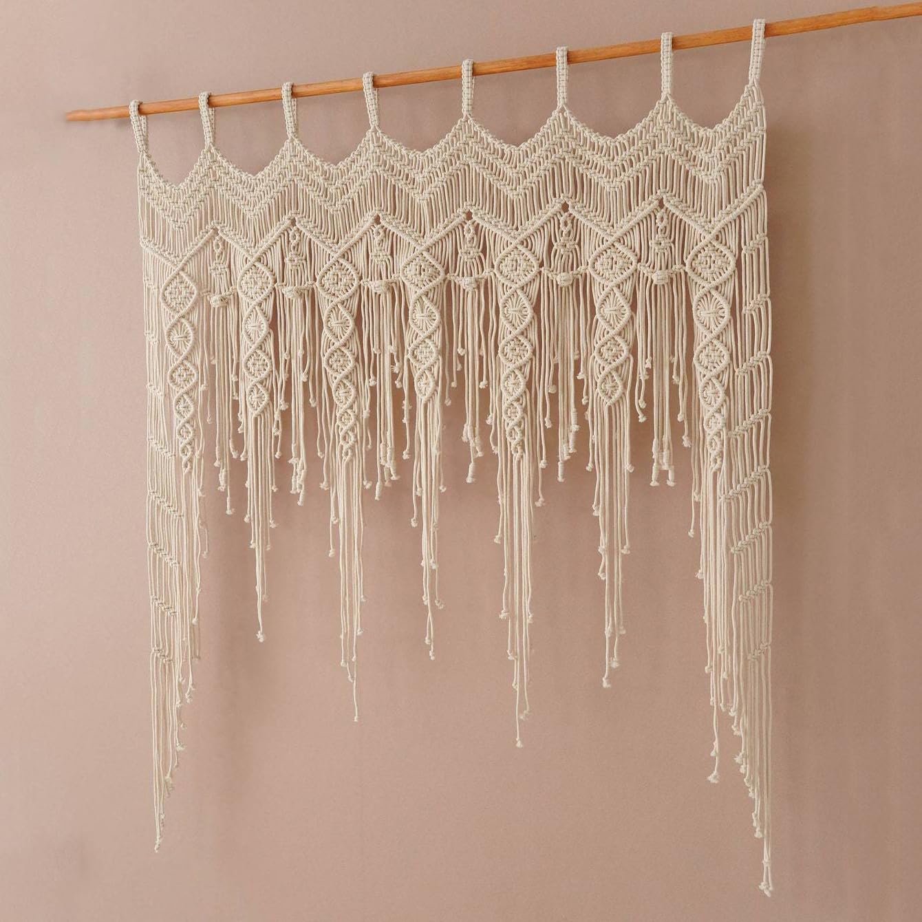 Makramee Scheibengardine Boho-Makramee Vorhang Fenster Tür Wohnwagen Creme