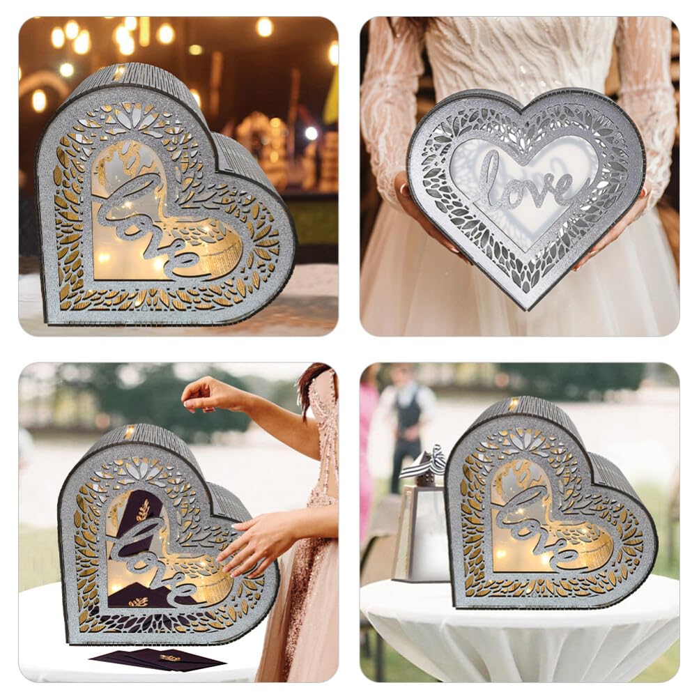 EXCEART Scatola in Legno Decorazione Argento a Forma di Cuore Facile da Assemblare per Biglietti e Auguri per Eventi e Fai-da-te