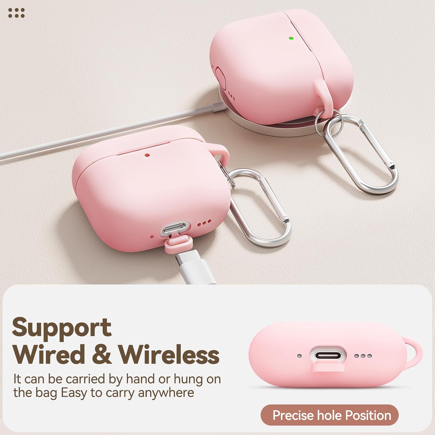 for AirPods 4 Case Cover, Soft Pink Silicone Protective Shell Compatible with Apple AirPods 4th Generation Case for Women Girly, iPod 4 Case with Flower Chain,Keychain and Cleaner Kit - Pink