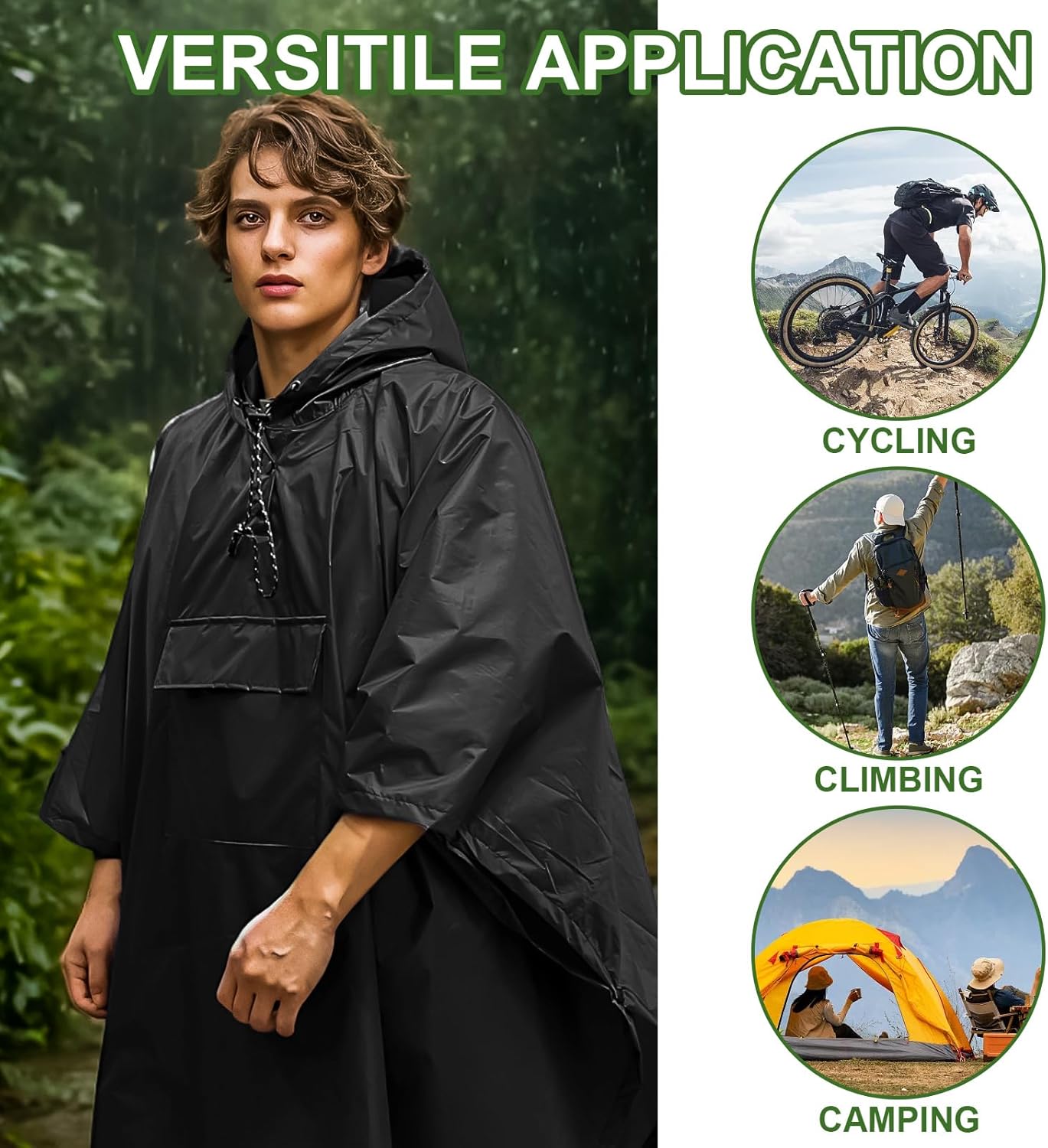 Hooded Rain Poncho for Adults - Waterproof Rain Coat and Lightweight Jacket 3-in-1 Multi-Function with Pockets - Image 4