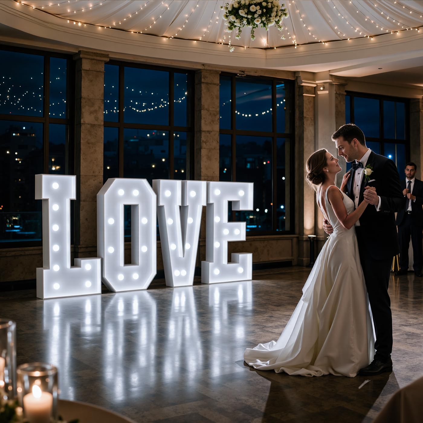 Festzelt-Buchstaben, 90 cm, groß, beleuchtet, Dekoration, Hochzeit, Verlobung, Antrag, weiße Party-Dekorationen, Marry Me, Schild, großer Kartonhintergrund W