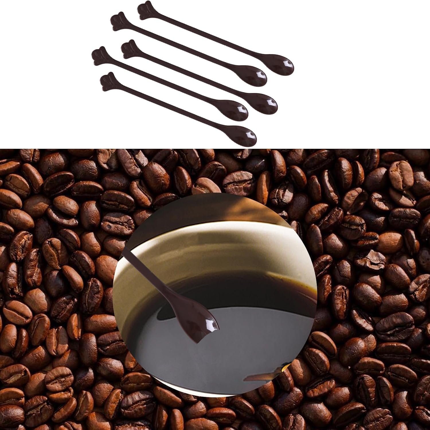 200 Pcs Coffee Cocktail Stirrer Stick Spoon Disposable Plastic Mini Stir Cup Drink Kitchen Dining Coffee Tea Spoon, Utensils Accessories Bar Restaurant, Brown image 3