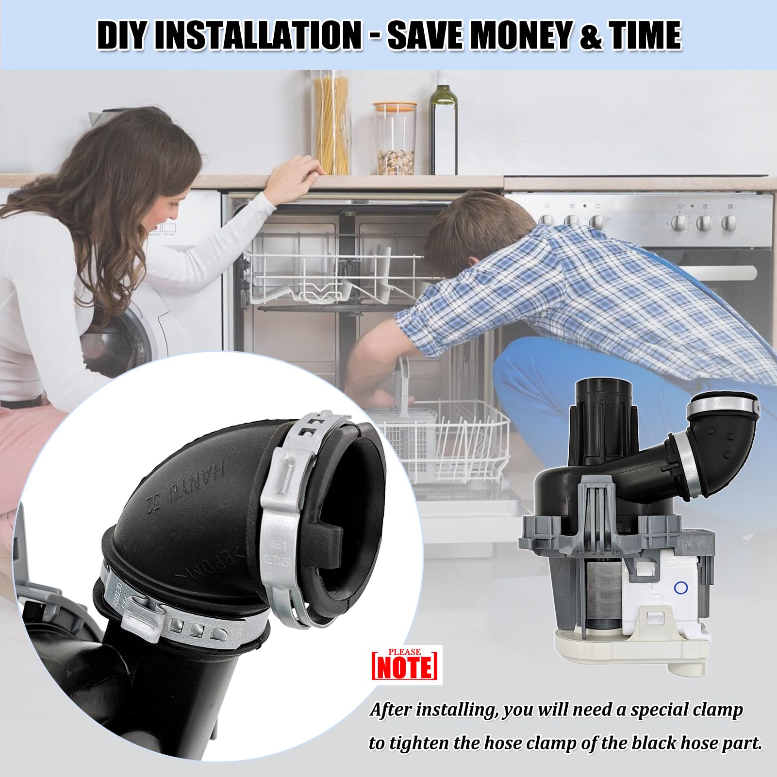 W11032770 Dishwasher Circulation Pump Motor Assembly for Whirlpool Kenmore KitchenAid Dishwashers Pump Motor Replacement Parts WPW10529163 W10529163 W10885542 W10864037 W10816492