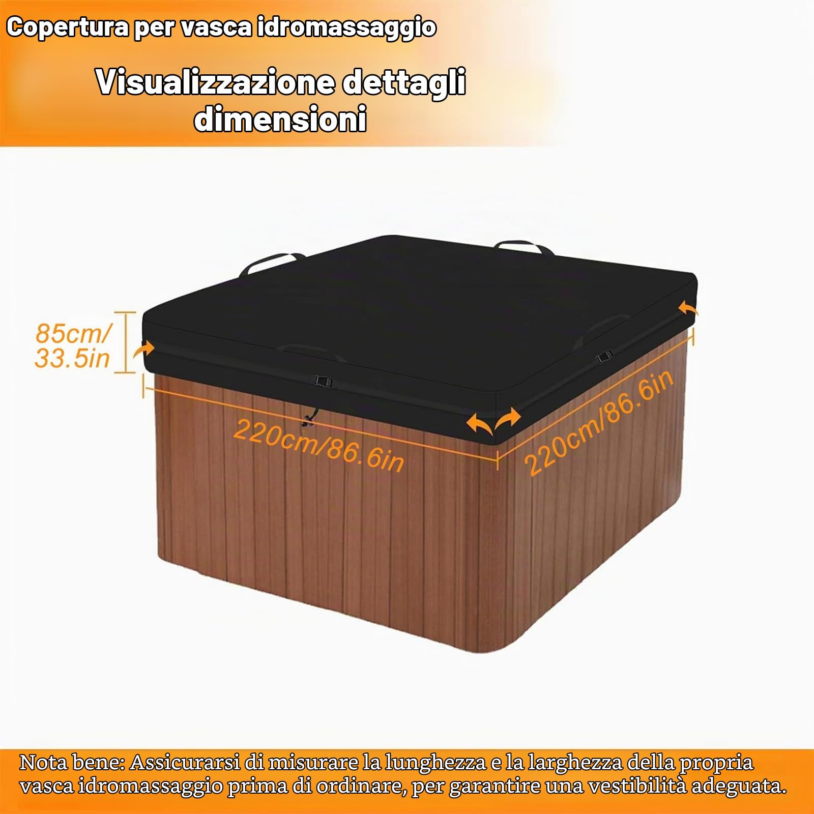 Copertura Vasca Idromassaggio, Oxford 600D impermeabile, 220x220x85 cm | Telone per vasca idromassaggio da esterno, copertura protettiva quadrata, impermeabile, protezione UV.