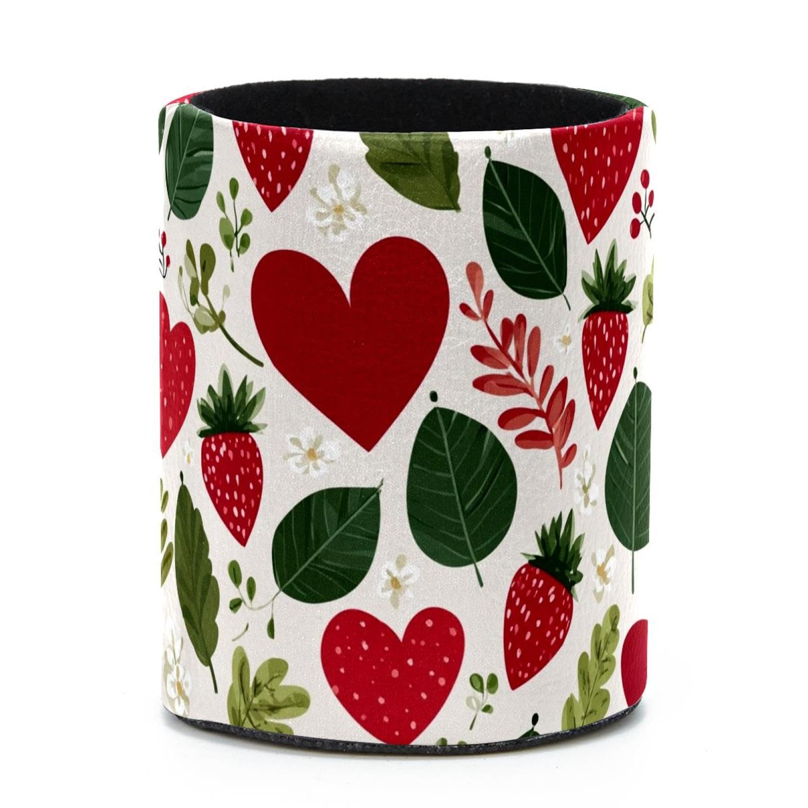 VAPOKF Round Pencil Holders for Desk, Hearts and Strawberries Pen Holders Pen Pot Makeup Brushes Storage Desktop Stationery Supplies Organiser for Home Office