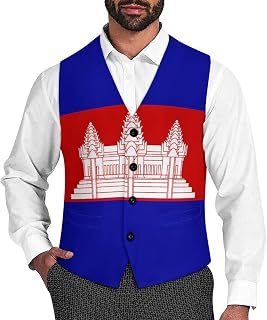 Cambodia Cambodian Flag Novelty Men's Suit Vest Casual Formal Dress Vests Business Waistcoat