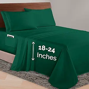 Elegant Comfort Luxurious 1500 Premium Hotel Quality Microfiber 4-Piece Sheet Set, 18-24 Inches Deep - Extra Deep Pocket Sheets - Ultra Soft 4PC Deep Pocket Sheets, Queen, Hunter Green