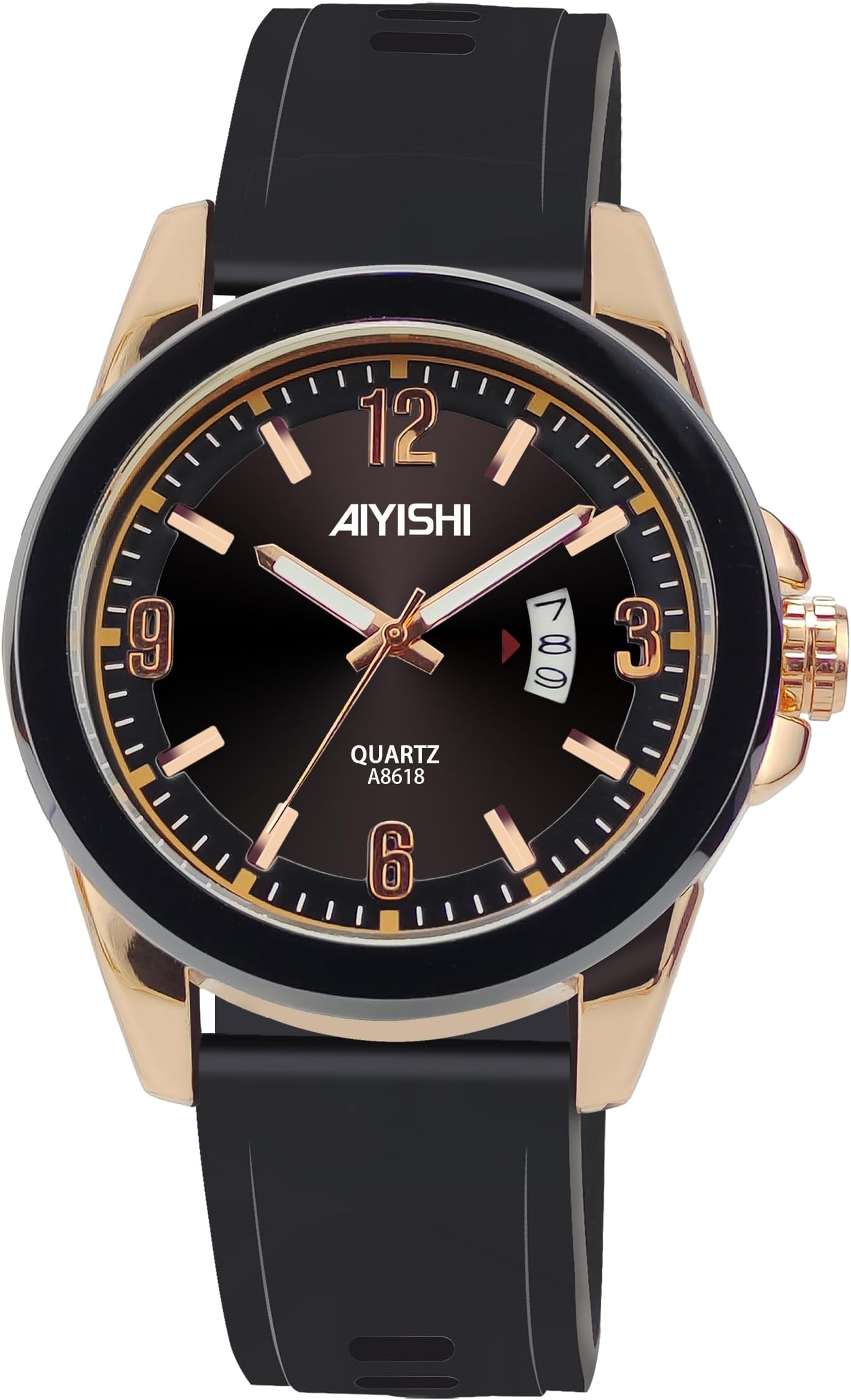 AIYISHIStylish Wrist Watches for Mens,Calendar Casual Business Sport Military Waterproof Rubber Silicone Band Watch