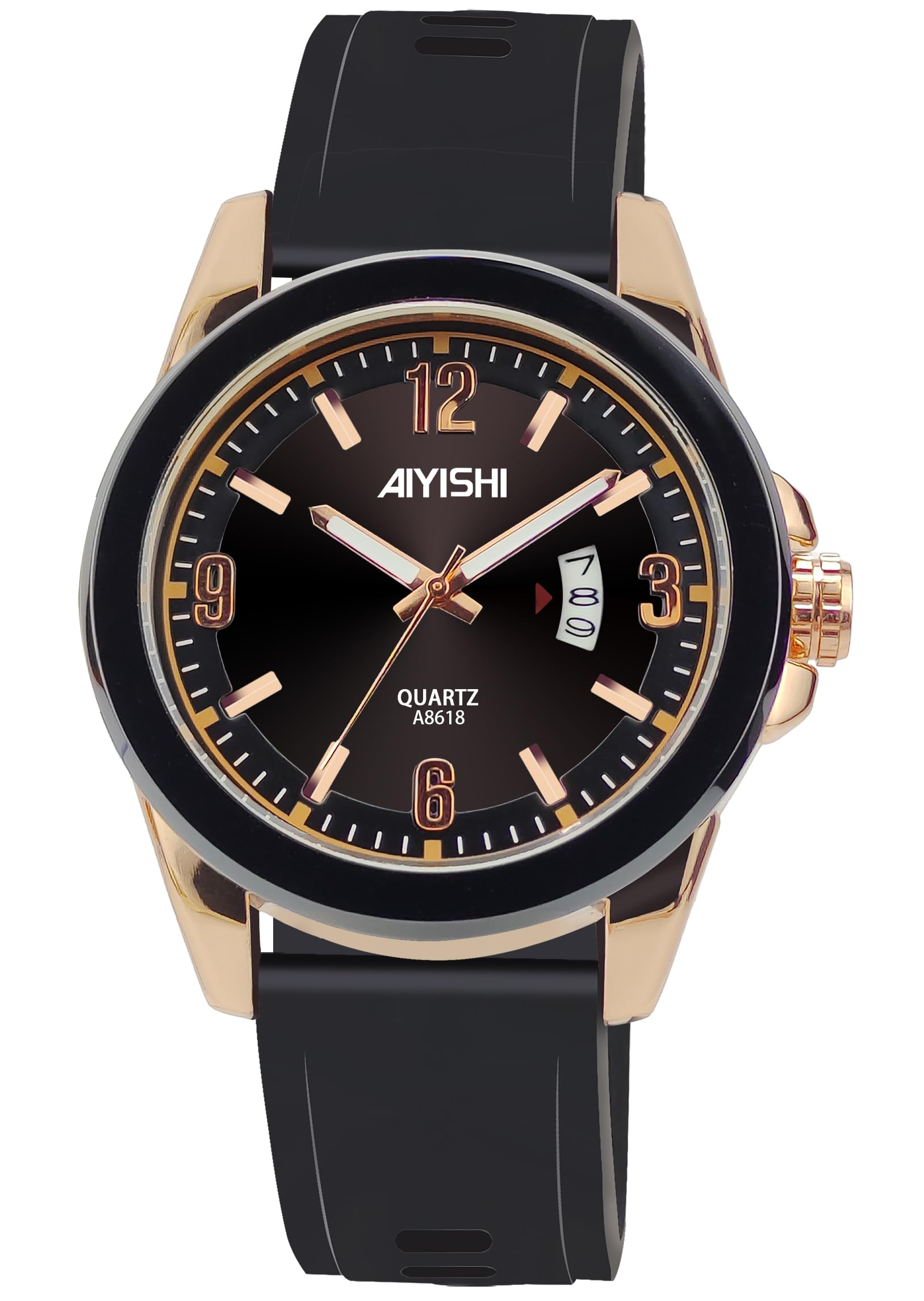 AIYISHIStylish Wrist Watches for Mens,Calendar Casual Business Sport Military Waterproof Rubber Silicone Band Watch
