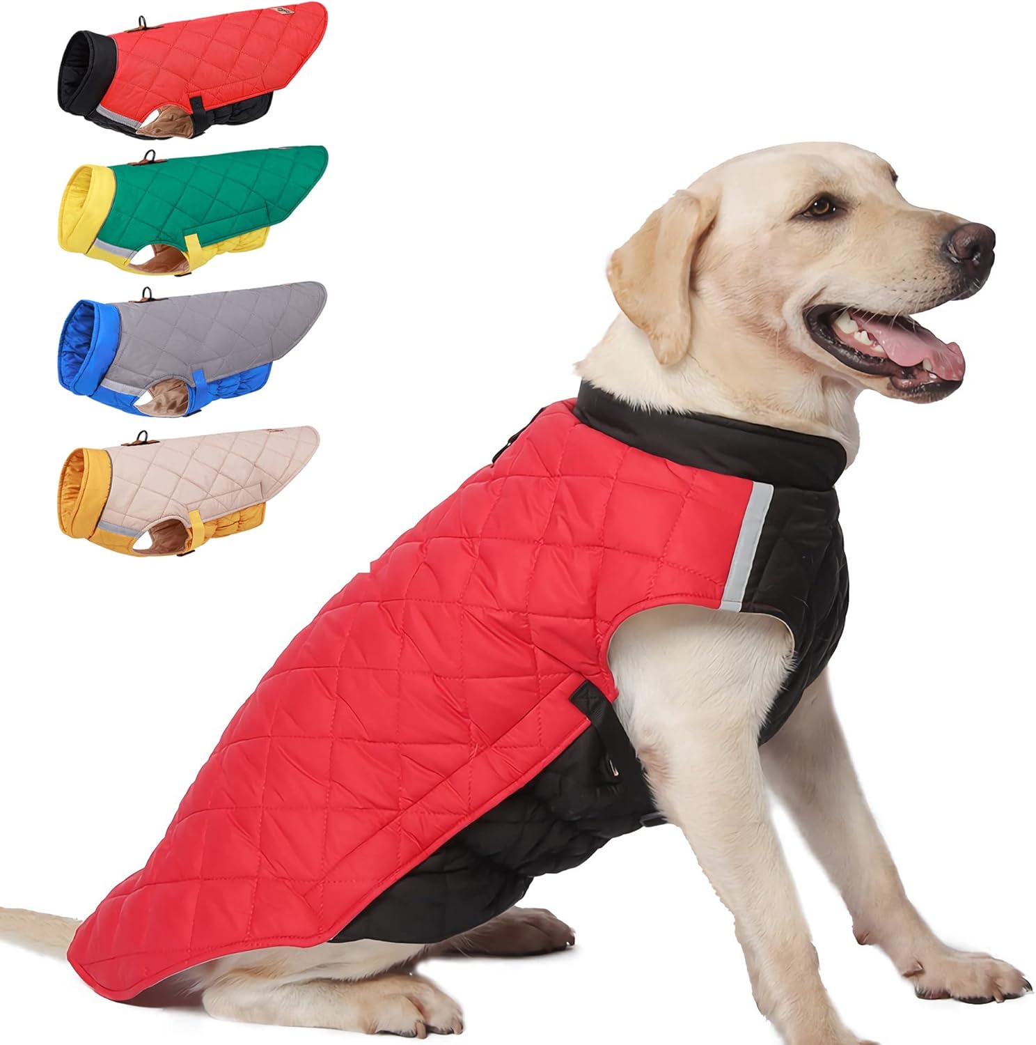 Maigllra Quilting Pet Cotton Jacket for Medium Large Dogs Reflective, Patchwork Colors Dog Coat