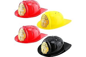 Kids Firefighter Hats 4-Pack | Plastic Fireman Helmets with Adjustable Straps for Boys & Girls