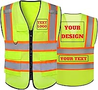 Vista 1 de Chaleco de seguridad reflectante de malla con logotipo personalizado Clase 2 con 5 bolsillos y cremallera