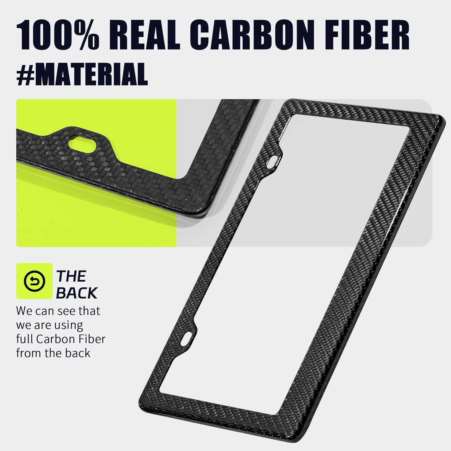 Real Carbon Fiber License Plate Frame, 100% Pure Carbon Fiber Frame, Black License Plate Holder Cover with Screw Caps, Anti-Vibration Pads, (Twill 2 Hole) - Image 3