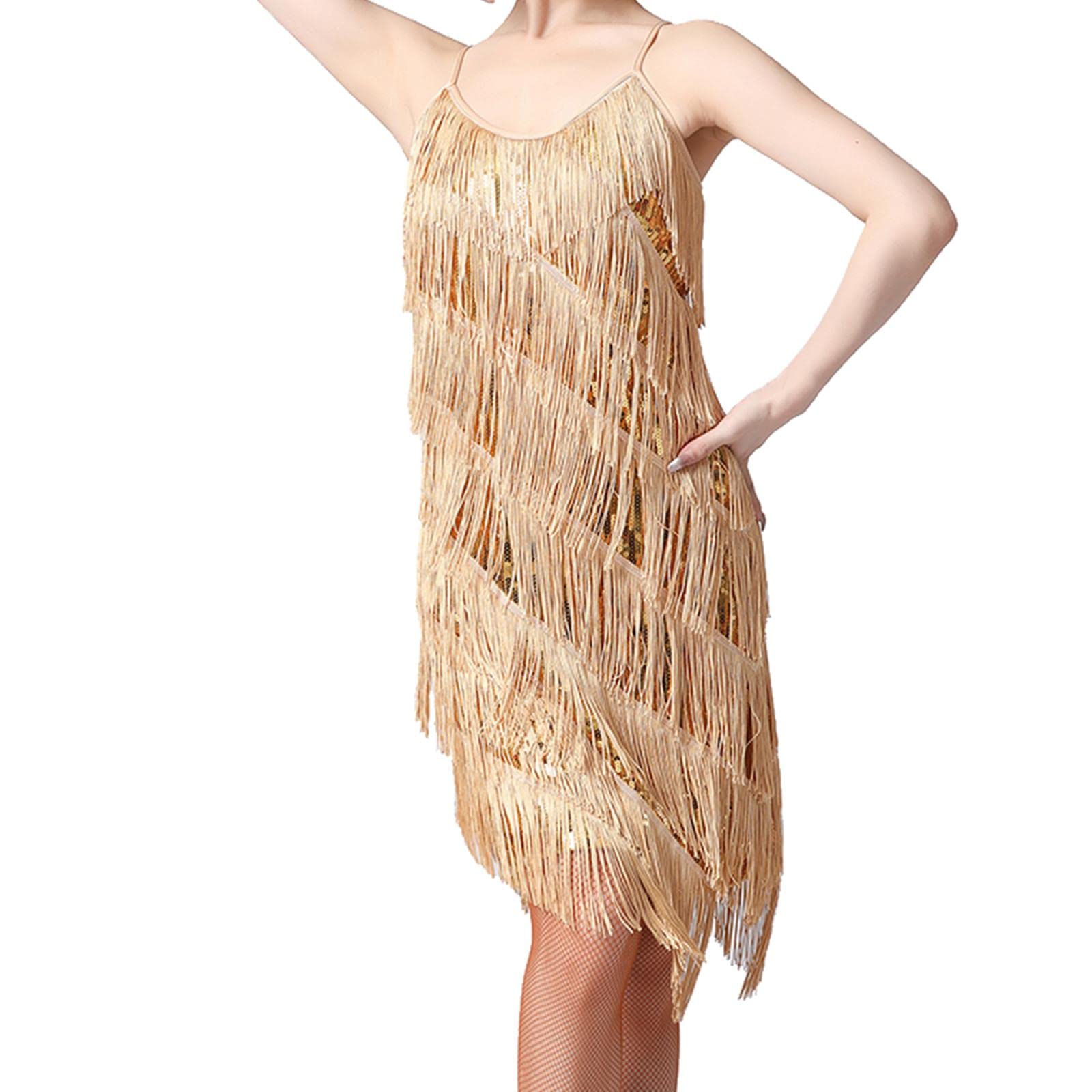 Kleid für Damen, Lateinamerikanisches Tanzkleid Im Stil Der 1920er Jahre, Tanzbekleidung mit Fransen Und Quasten, Perfekt für Club, Party Und, l