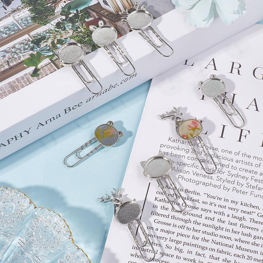 SUNNYCLUE 1 Box 20pcs 5 Styles Cabochon Bookmarks Vintage Bookmarks Alloy Metal Antique Silver Cat Rabbit Animal Shape Blank Retro Bezels Book Marks Settings for Adult Book Mark Crafts DIY Making - Image 4
