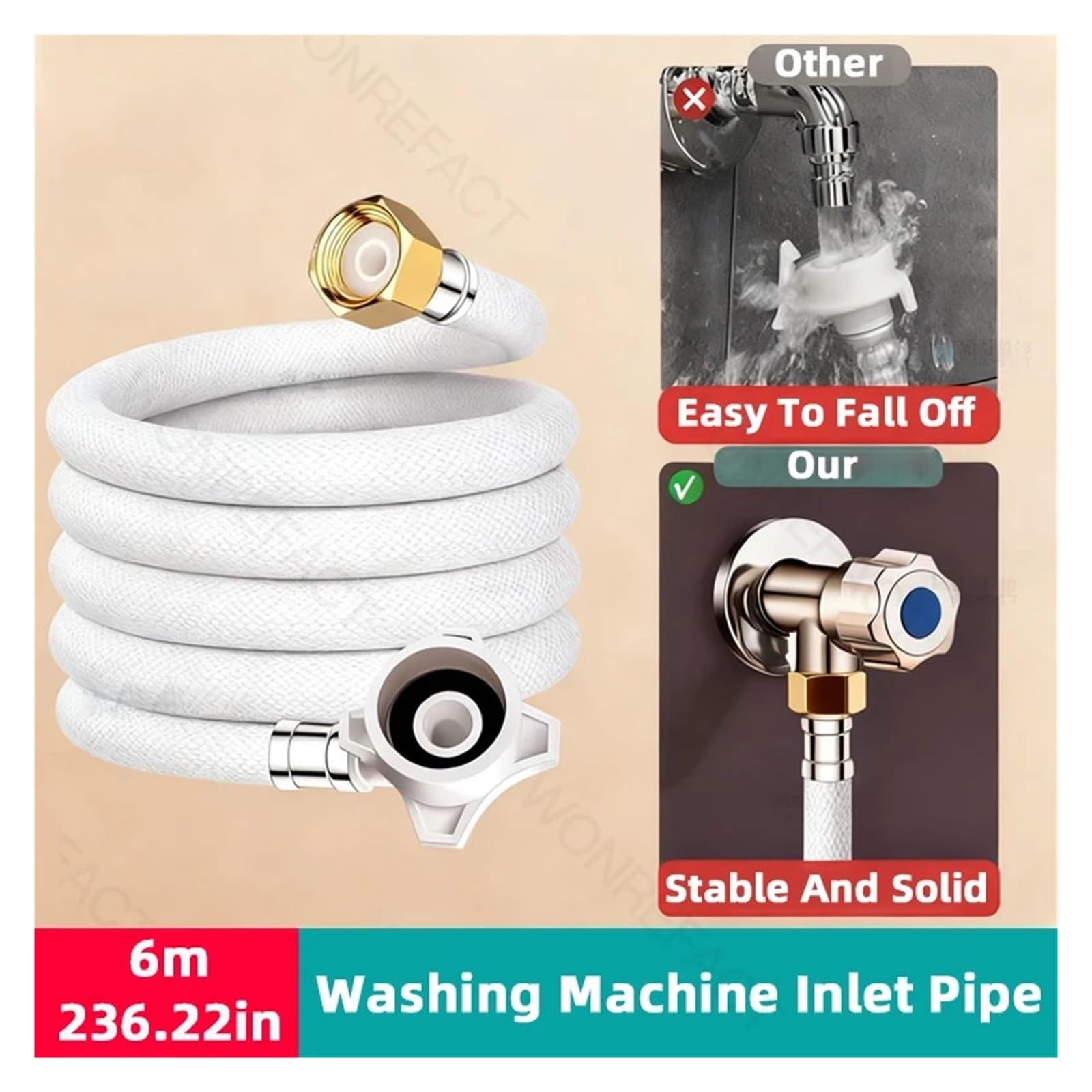 Manguera Extendida Universal A Prueba De Explosiones, Entrada Automática For Lavadora, Manguera De Suministro De Agua Extendida Con Cabezal Antideslizante Roscado(6m)