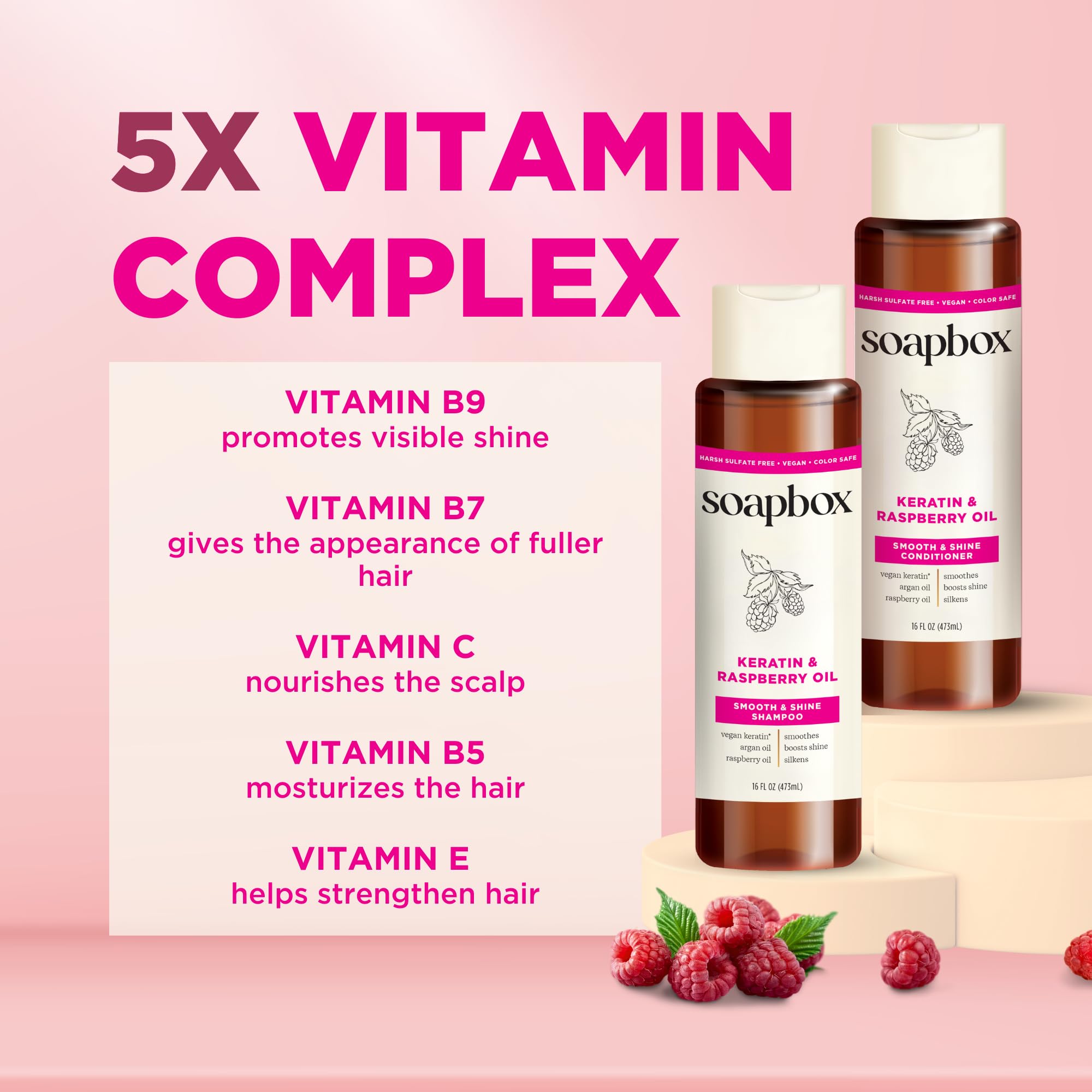 Soapbox Shine Boosting Lot de 2 shampoings et après-shampoing à la kératine à l'huile d'argan, sans sulfate et sans paraben, sans silicone, sans danger pour les couleurs et végétaliens, 473,6 g chacun