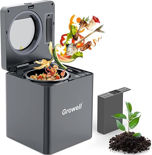 Growell EC02 compostador eléctrico para cocina interior, contenedor de compostaje de encimera de 2.5 L, máquina de compostaje de residuos de