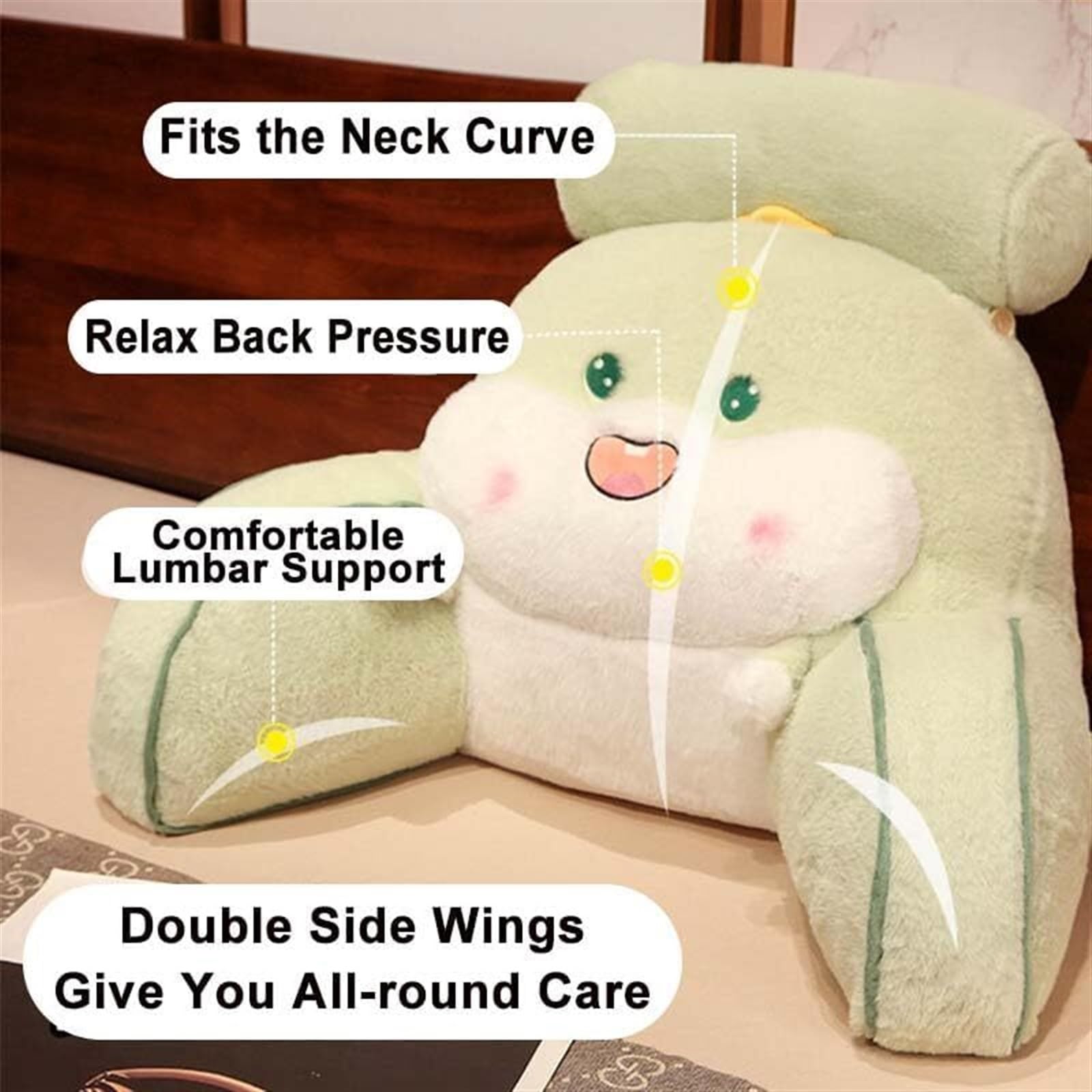 Cojín de Apoyo Lumbar con Forma Ardilla, Almohadas Oficina diseño Animales Dibujos Animados, Cojines Felpa y algodón PP(Green,60x40cm)