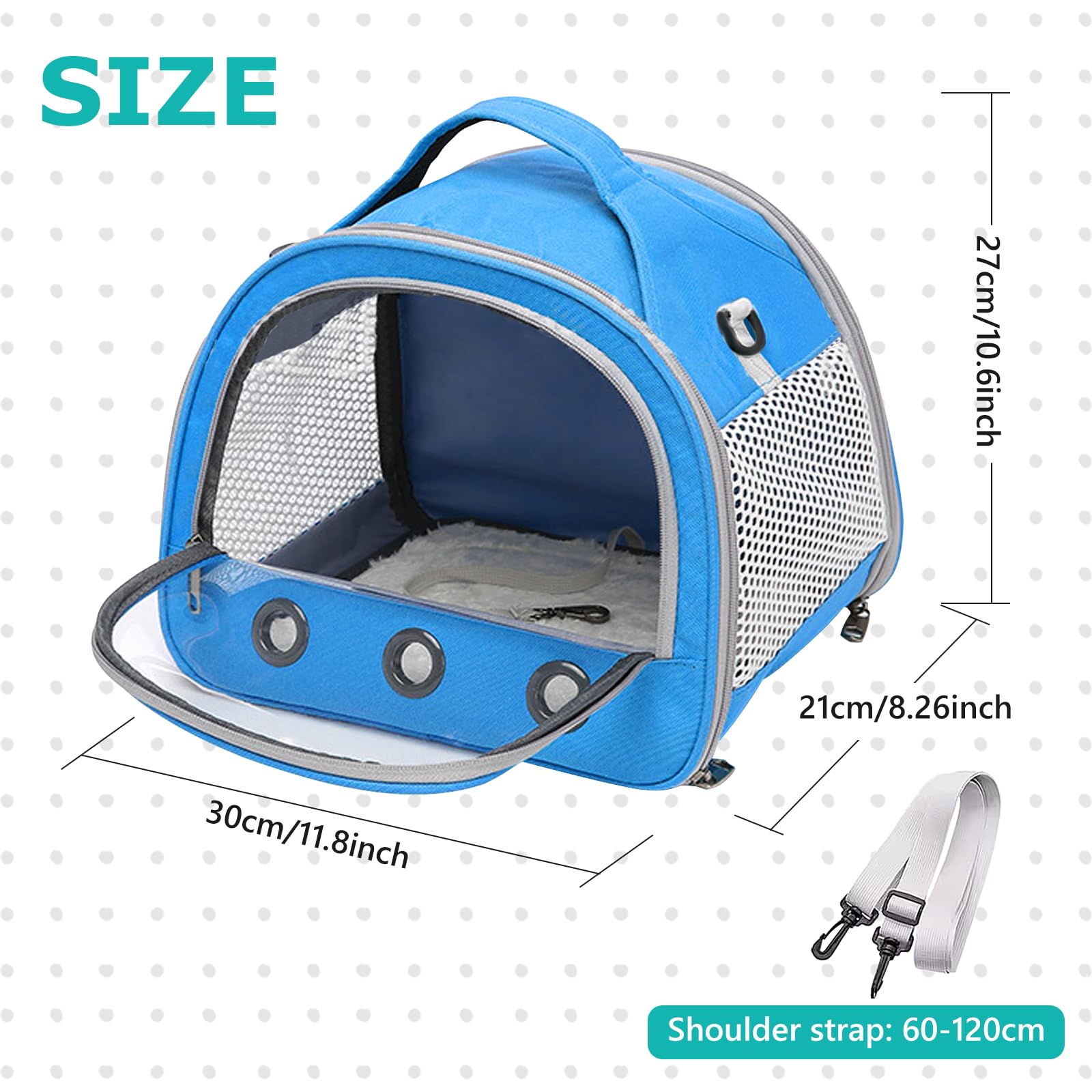Sac De Transport pour Petits Animaux, 30 * 27 * 21 Cm Sac De Voyage pour Animal Domestique, Cage De Transport Portable pour Petit Oiseau, Sac De Transport pour Oiseaux pour Oiseaux, Rats Bleu