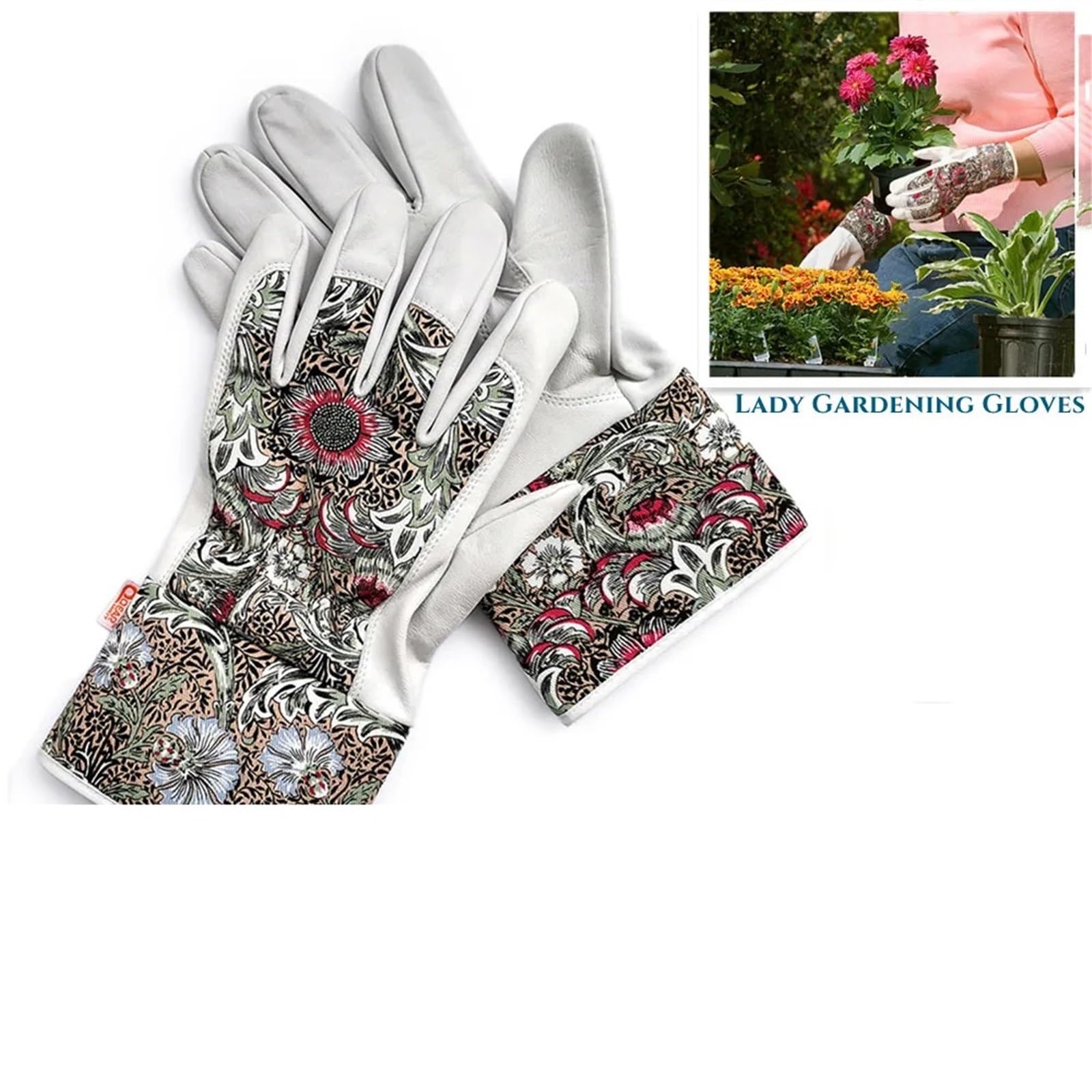 Guantes De Jardinería Palma de cuero de los guantes del trabajo de la señora que cultiva un huerto, parte posterior del algodón, resistencia de la espina de las plantas, muñeca/brazo inferior protege