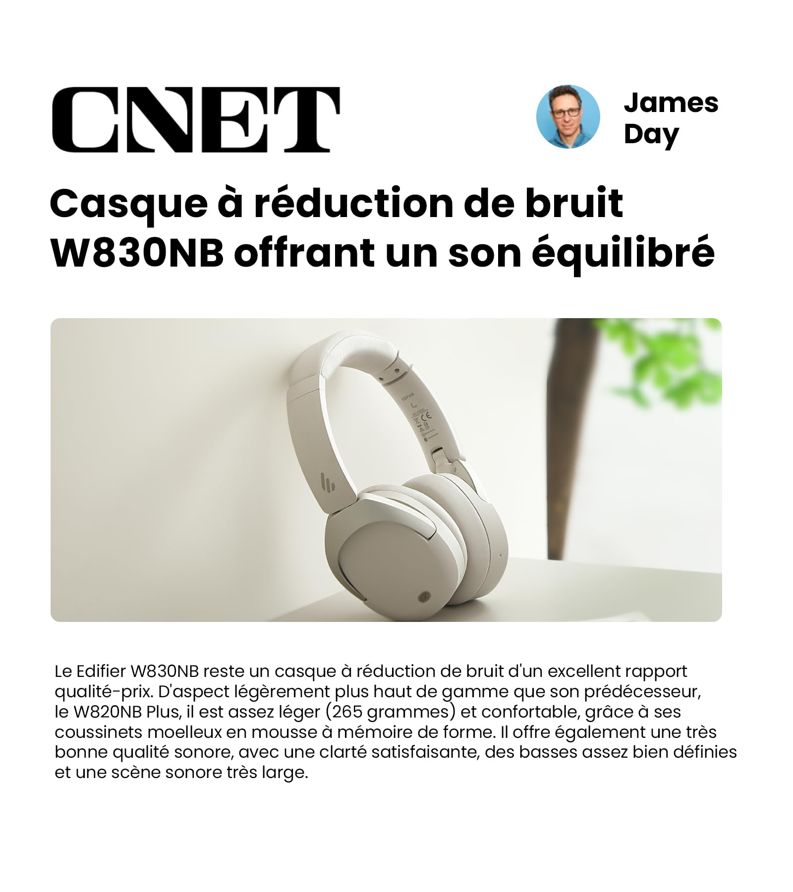 Edifier W830NB - Cuffie wireless Over Ear con -45dB ANC, batteria 94 ore, LDAC Hi-Res, audio spatial, ricarica rapida, Bluetooth V5.4, colore: Nero