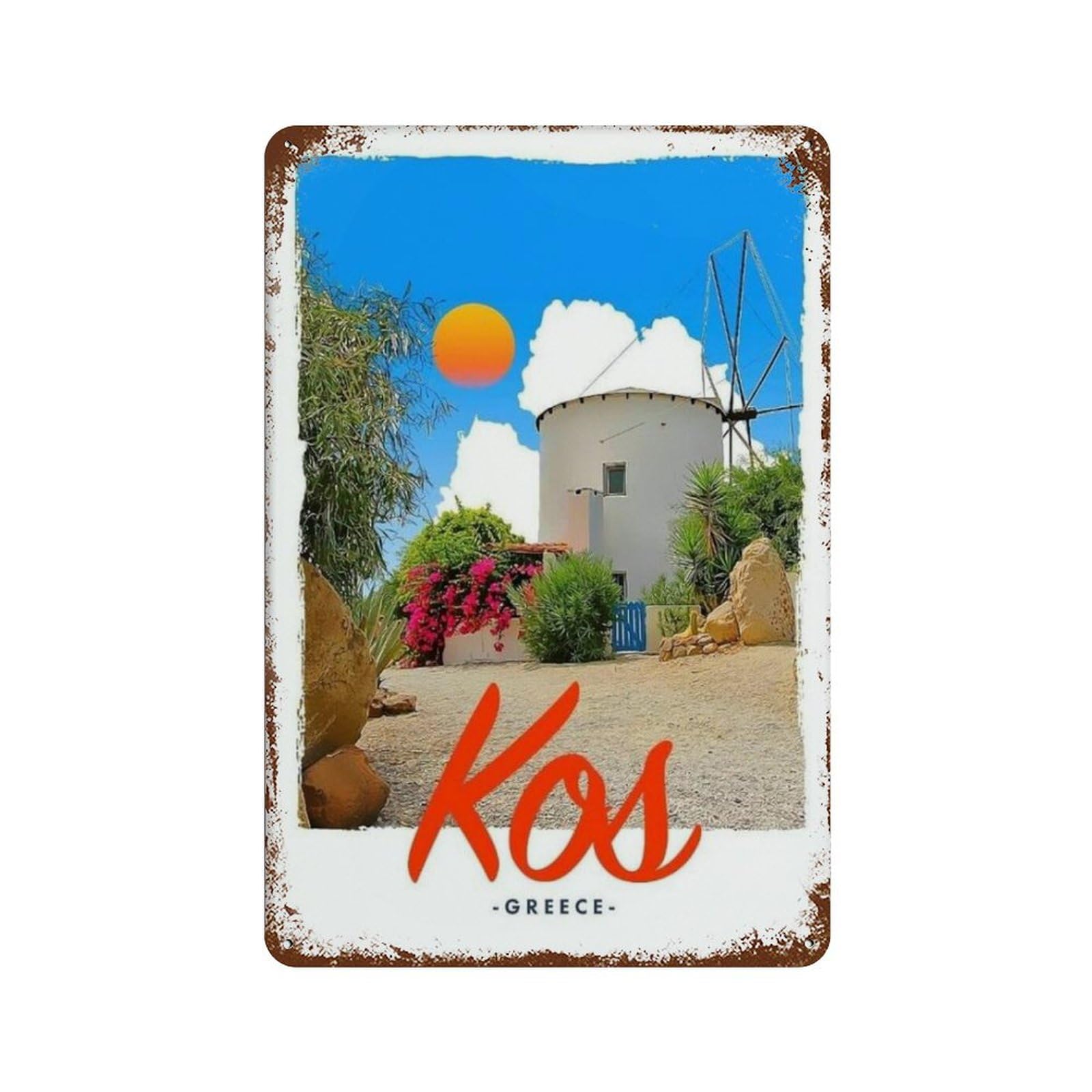 Wotdkg A-01 Metal Tin Sign,Kos Greece,Tin Sign Vintage Rustic Decor Cave Coffee Shop Bar Bedroom Home Wall Decor Nostalgic Tin Sign(20X30cm 8X12 Inch-A1