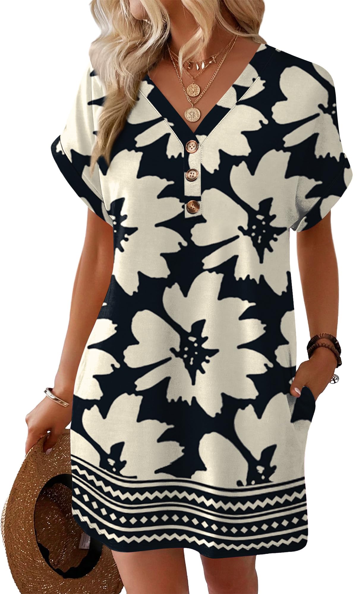 WIHOLL Summer Dresses for Women with Sleeves Midi Dress Button Down Beach Vacation Casual Dresses Fashion Clothing — view 4