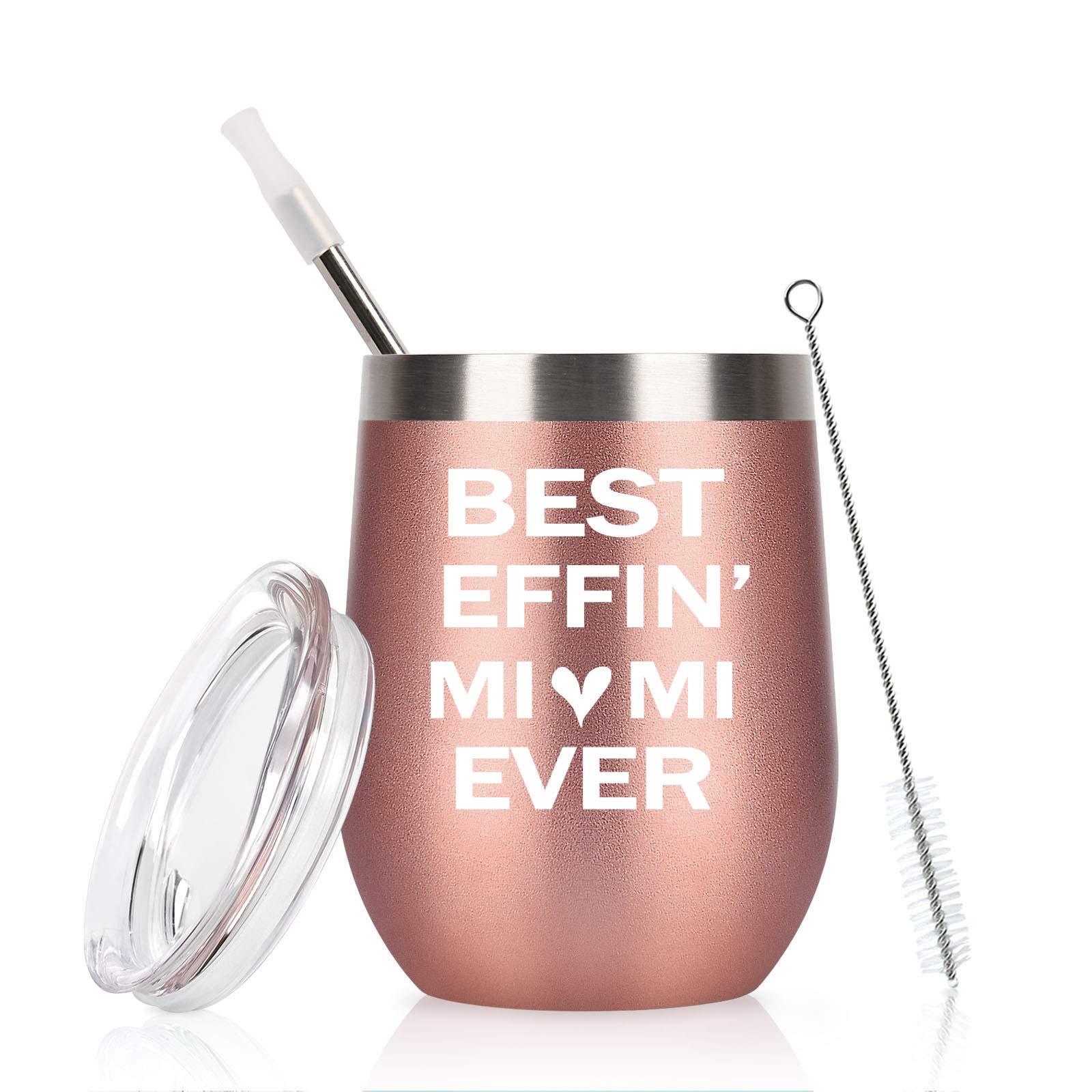 Best Effin Mimi Ever Stainless Steel Insulated Wine Tumbler with Lid and Straw, Christmas Birthday Mother’s Day Mimi Gifts Ideas for Mimi New Mimi Mom Mother Grandma Women(12 oz, Rose Gold)