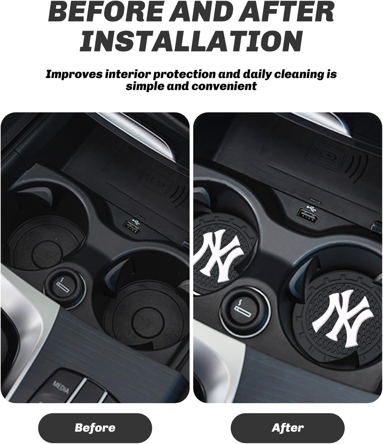 2PCS Car Cup Holder Coaster,Auto Cup Holder Insert Coaster for New York Yankees Baseball Fans, Non-Slip Car Drink Holder Mat, Interior Accessories, NY Yankees - Image 3