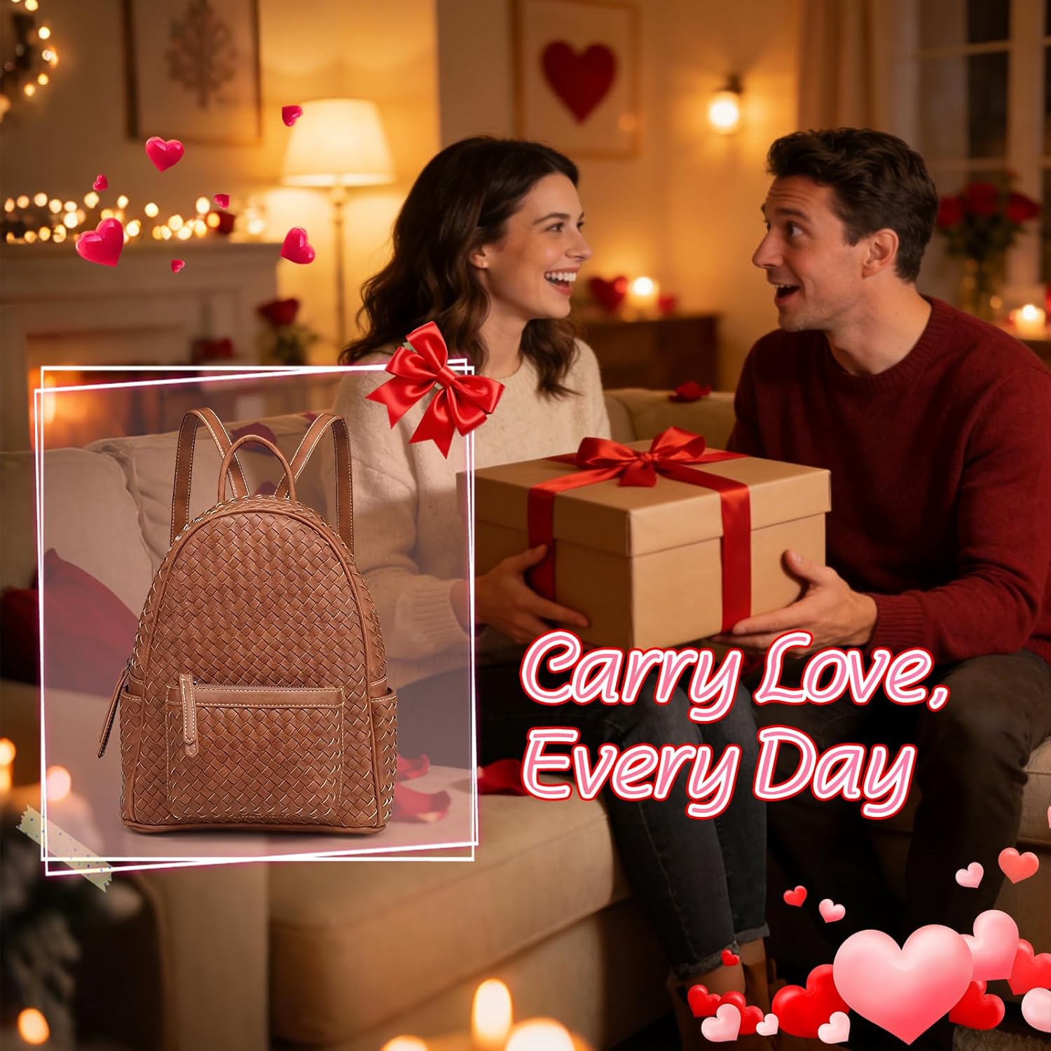 Mini Woven Backpack Purse for Women Trendy Daypacks Stylish Backpack Women's Fashion Handbag for Travel Vacation Valentine's Gift (Small Camel Woven) - Image 2