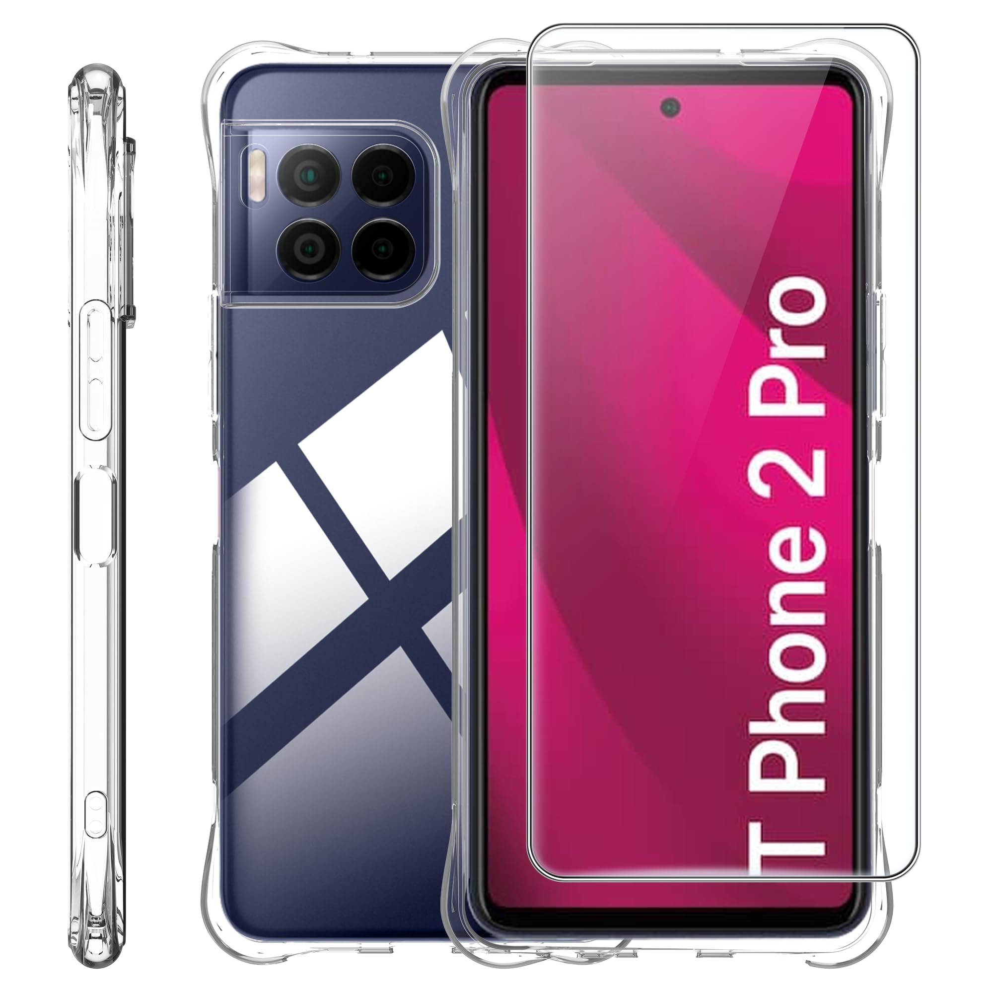 zZjoOoj Mobile Phone Case Compatible with Telekom T Phone 2 Pro (2024), Case with Camera Protection and 1 Pieces Screen Protector, Soft Silicone TPU, Transparent,Drop