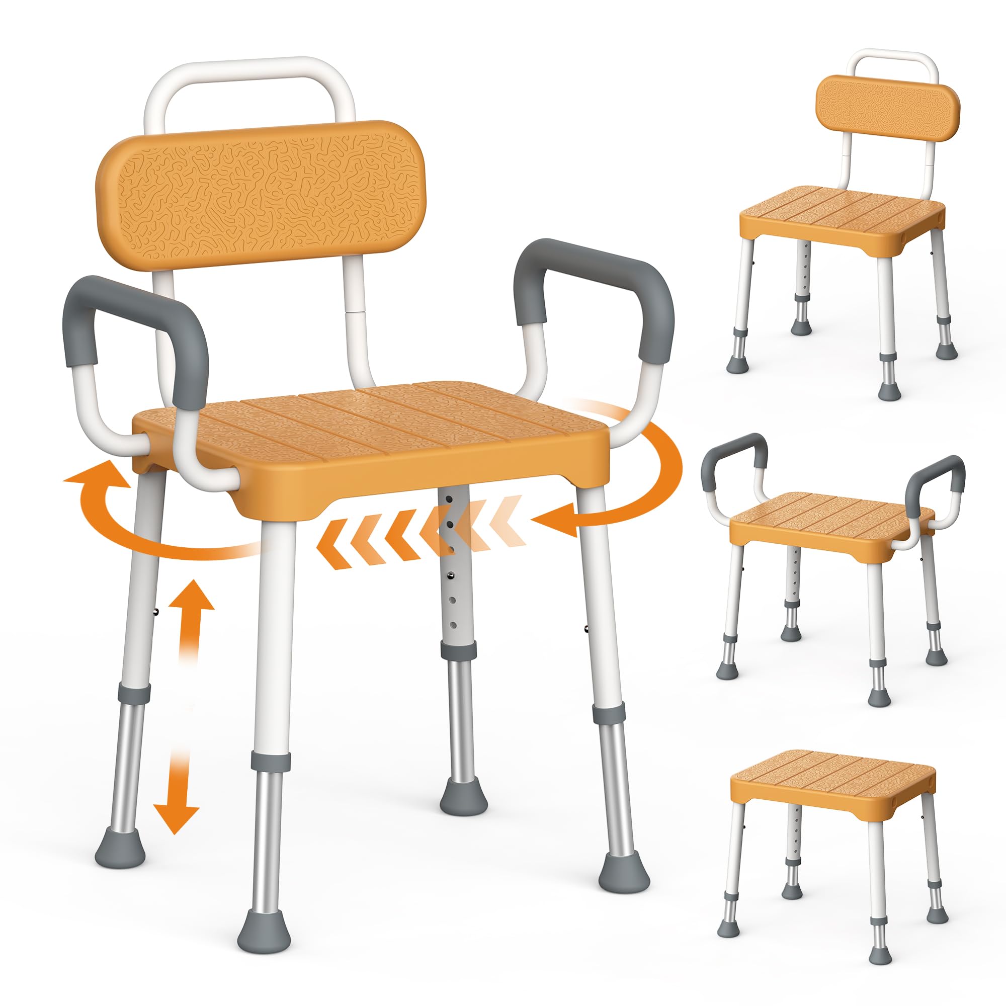Loyoda Swivel Shower Chair with Removable Arms & Back, Fits Any Bathrooms